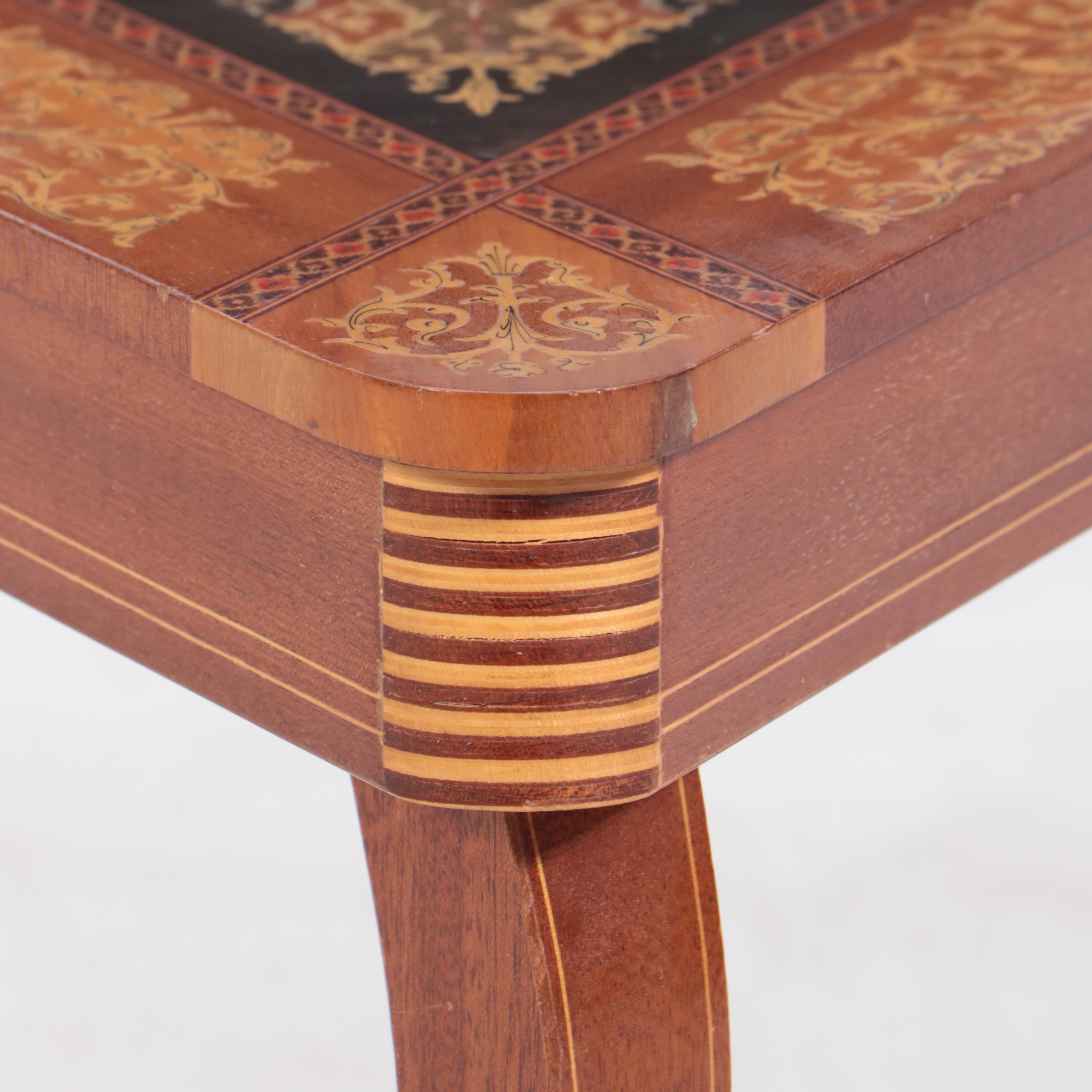 Italian Sorrento Marquetry Side Table with Musical Movement