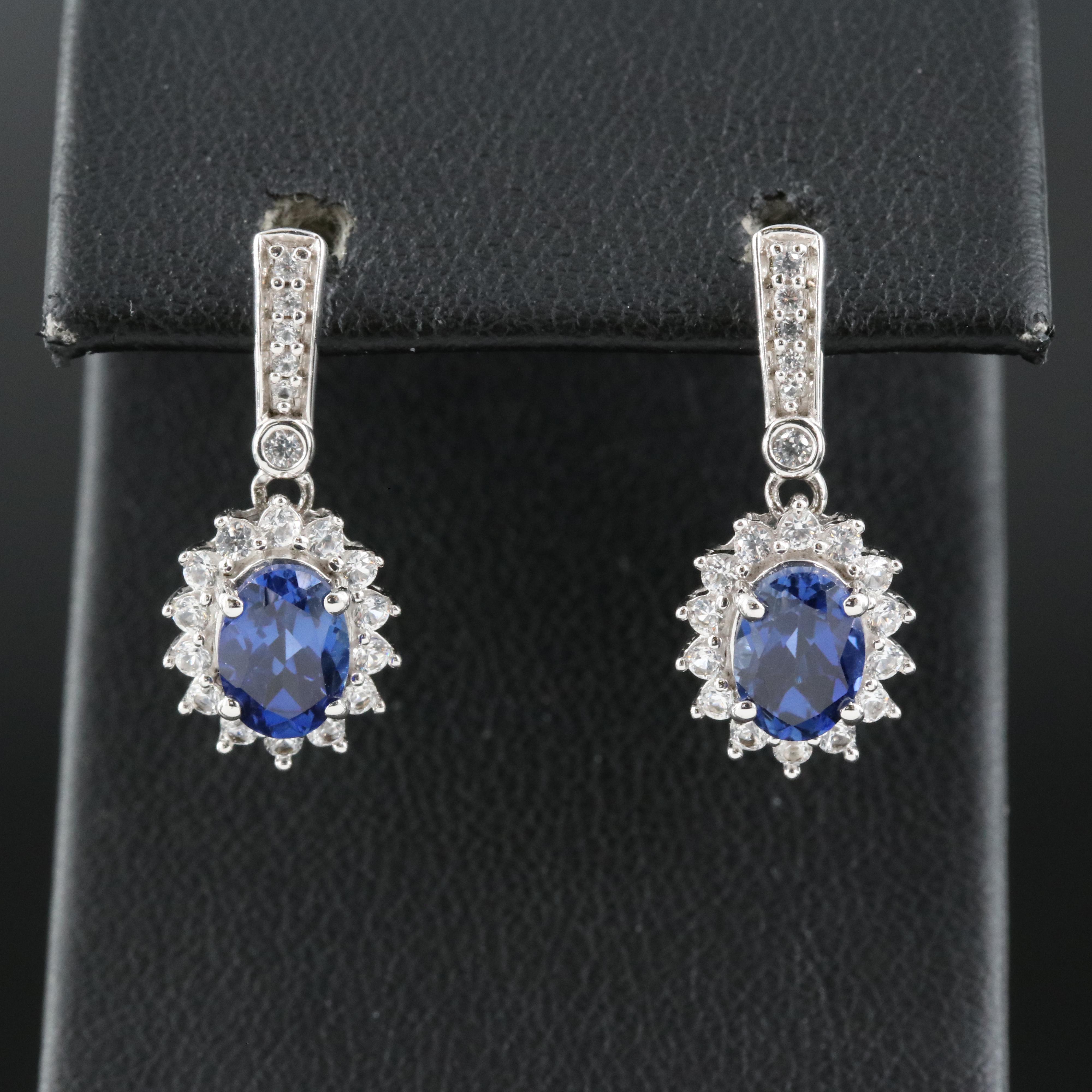 Sterling Sapphire and White Sapphire Earrings