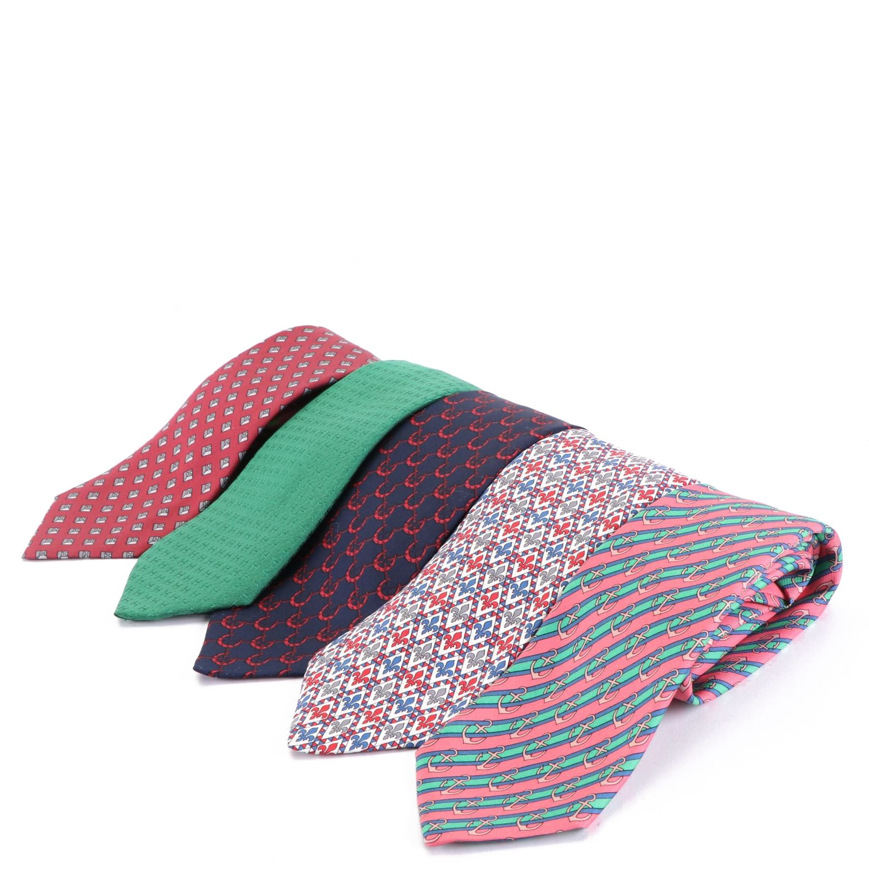 Hermès Patterned Hand-Stitched Silk Neckties