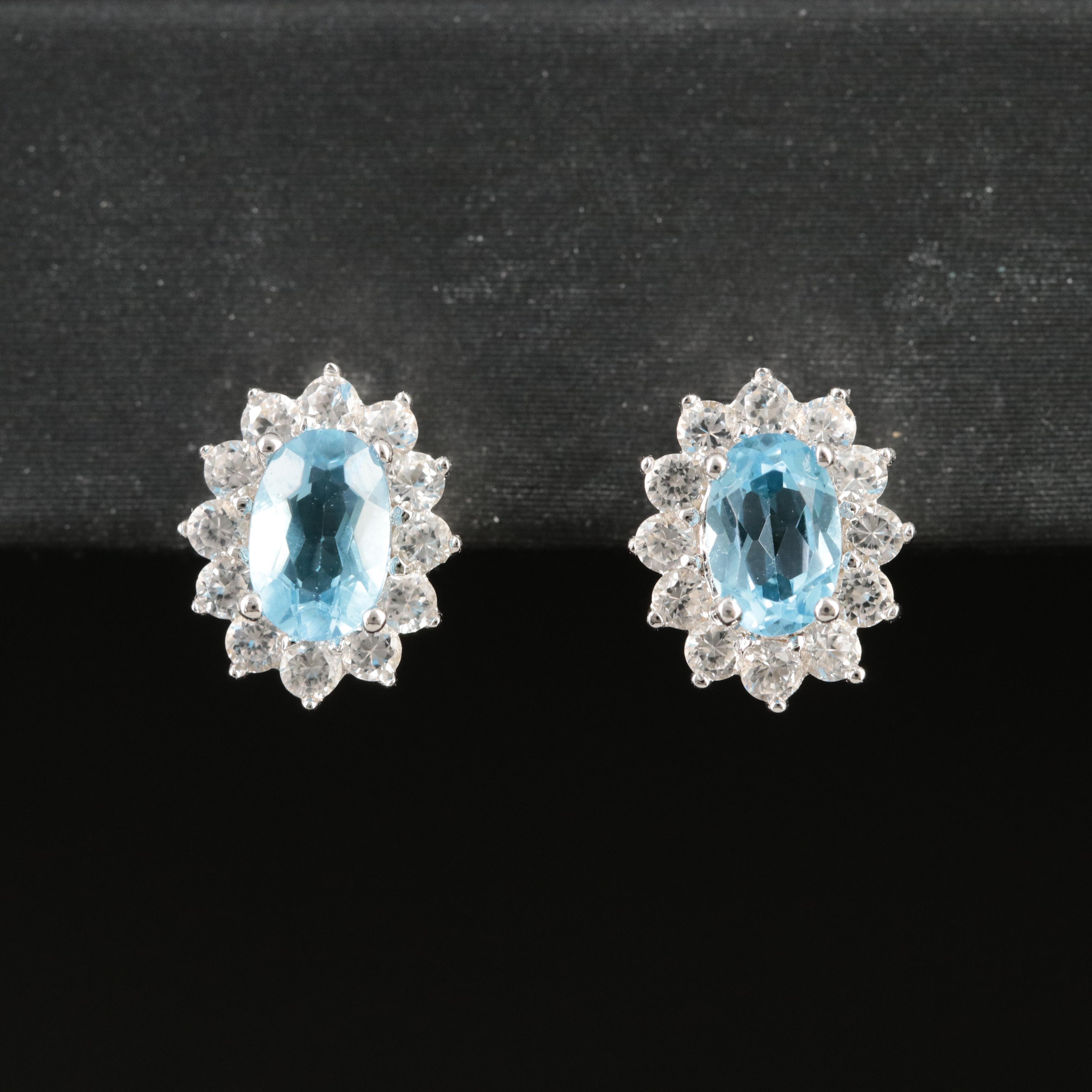 Sterling Silver Topaz and Sapphire Halo Earrings