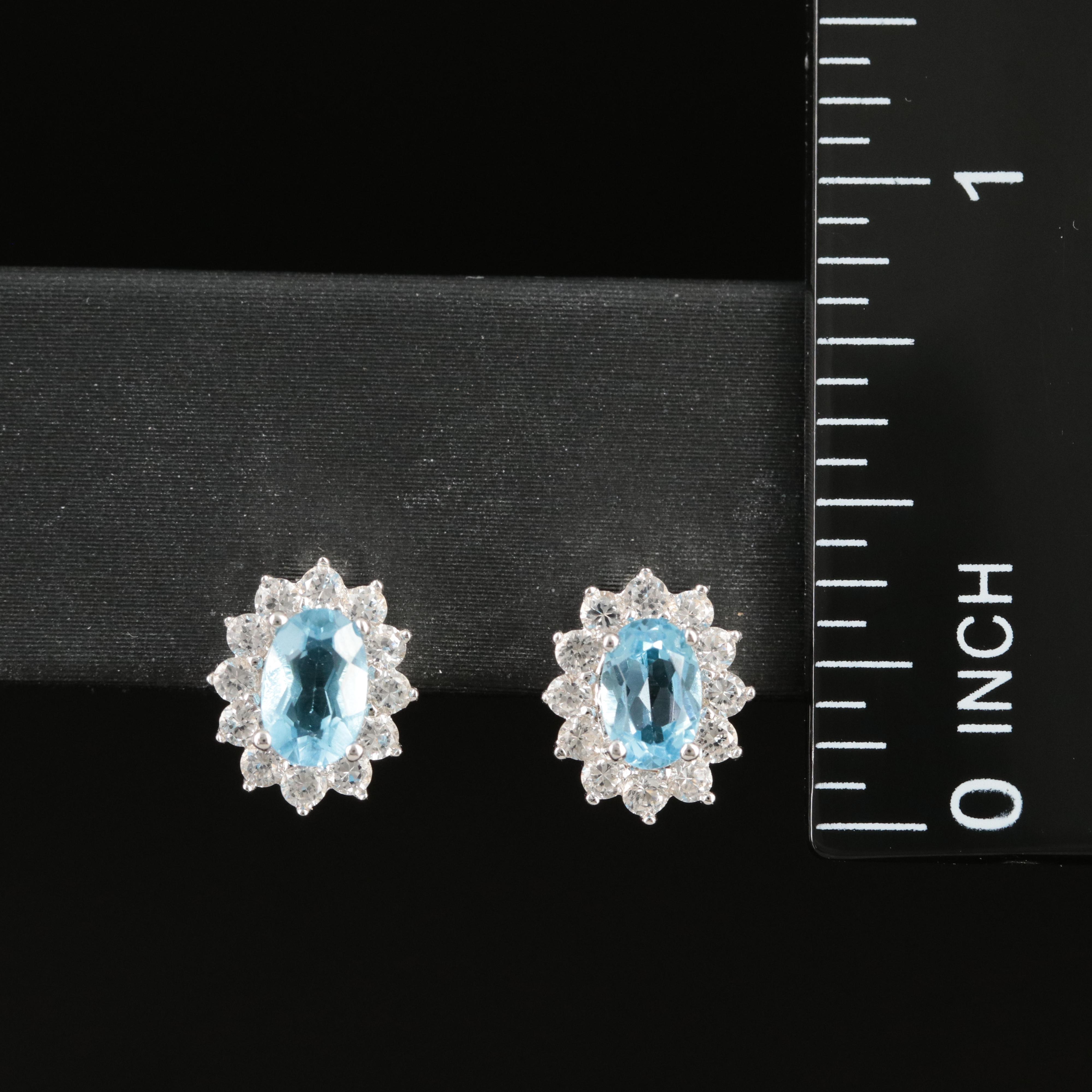 Sterling Silver Topaz and Sapphire Halo Earrings