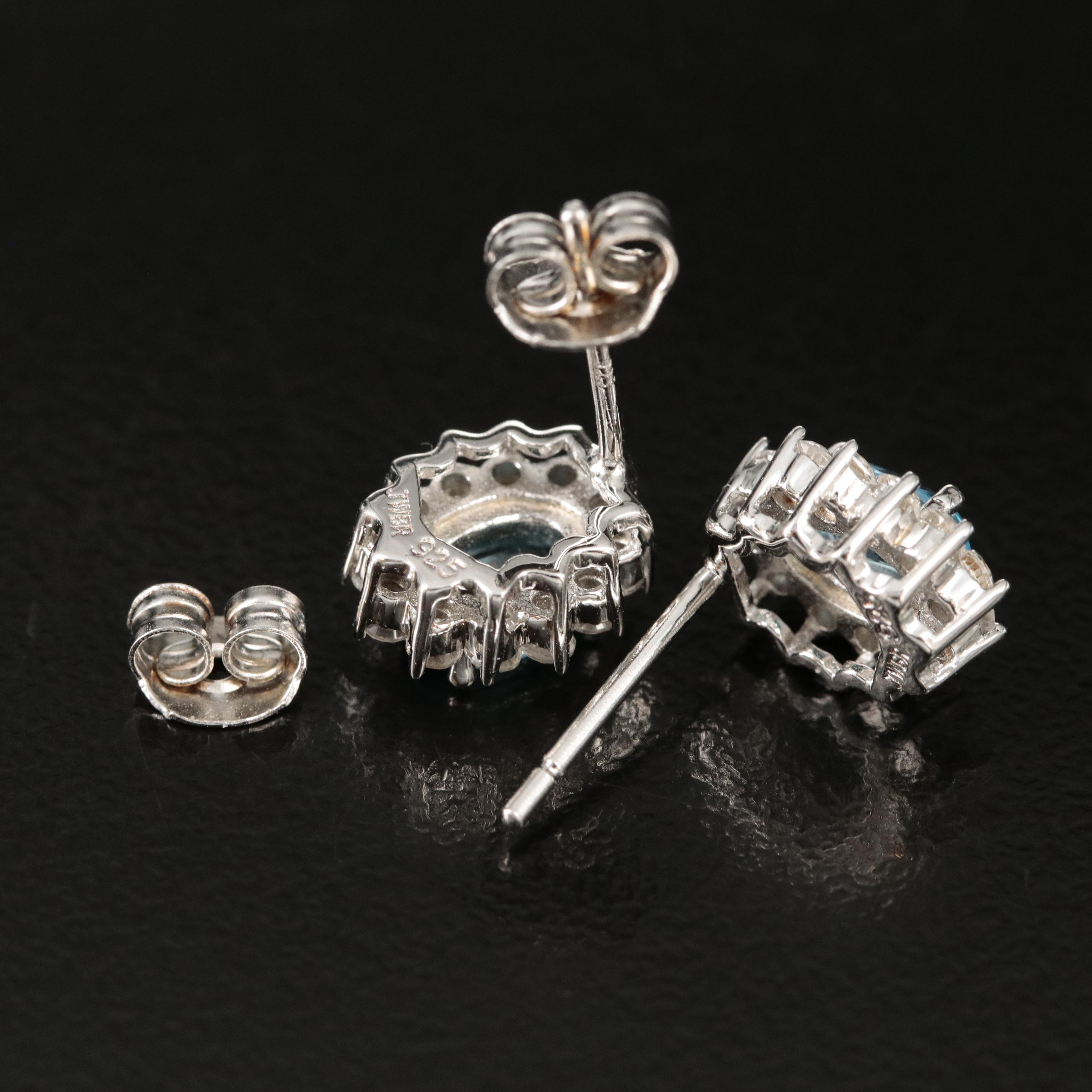 Sterling Silver Topaz and Sapphire Halo Earrings