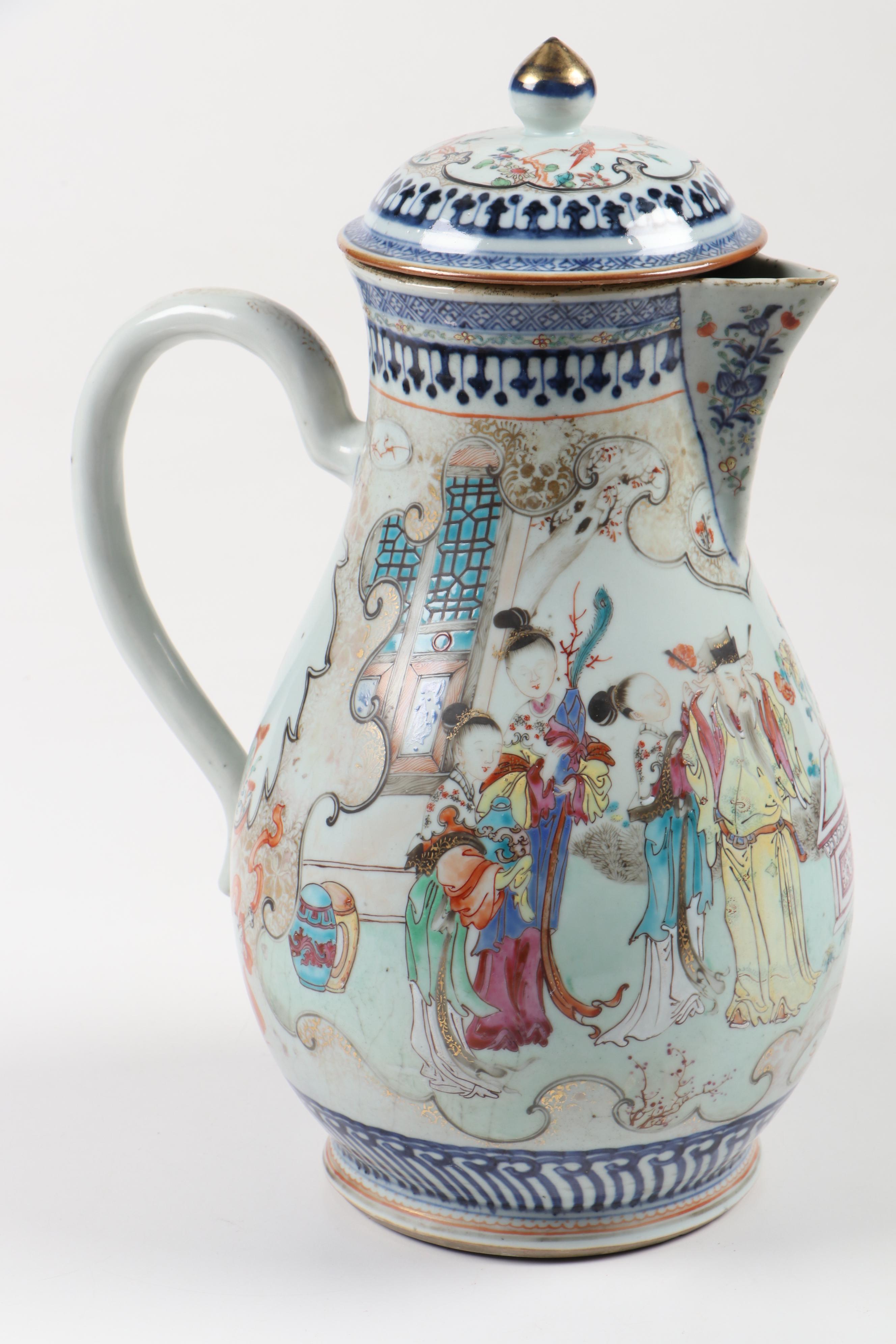 Chinese Export Porcelain Nanking Border Famille Rose Coffee Pot