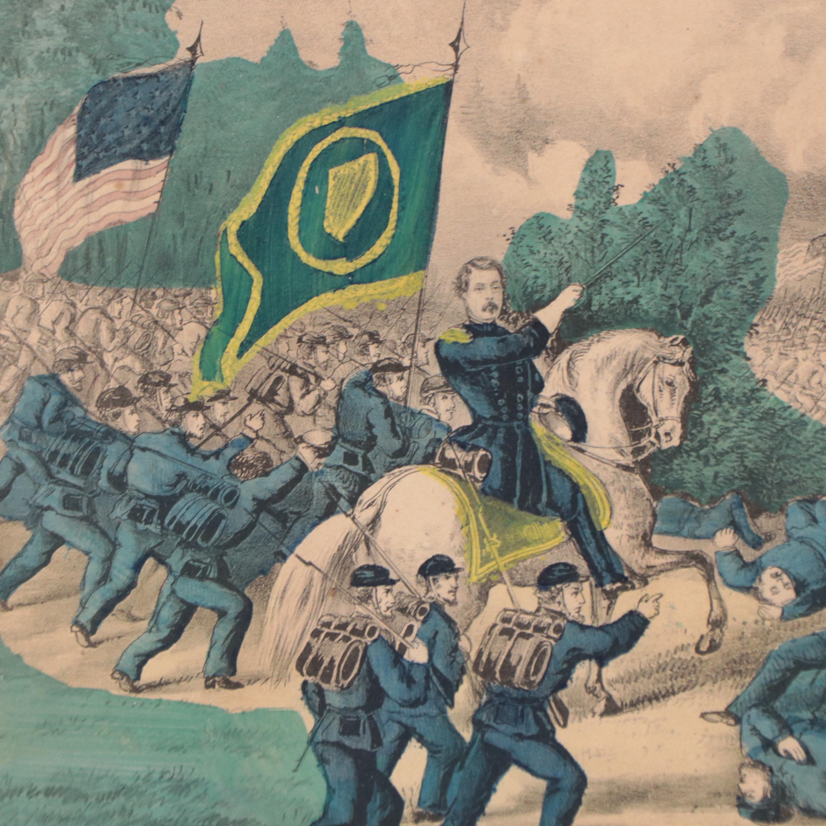 Currier & Ives Hand-Colored Lithograph of Civil War Battle Scene, 1862
