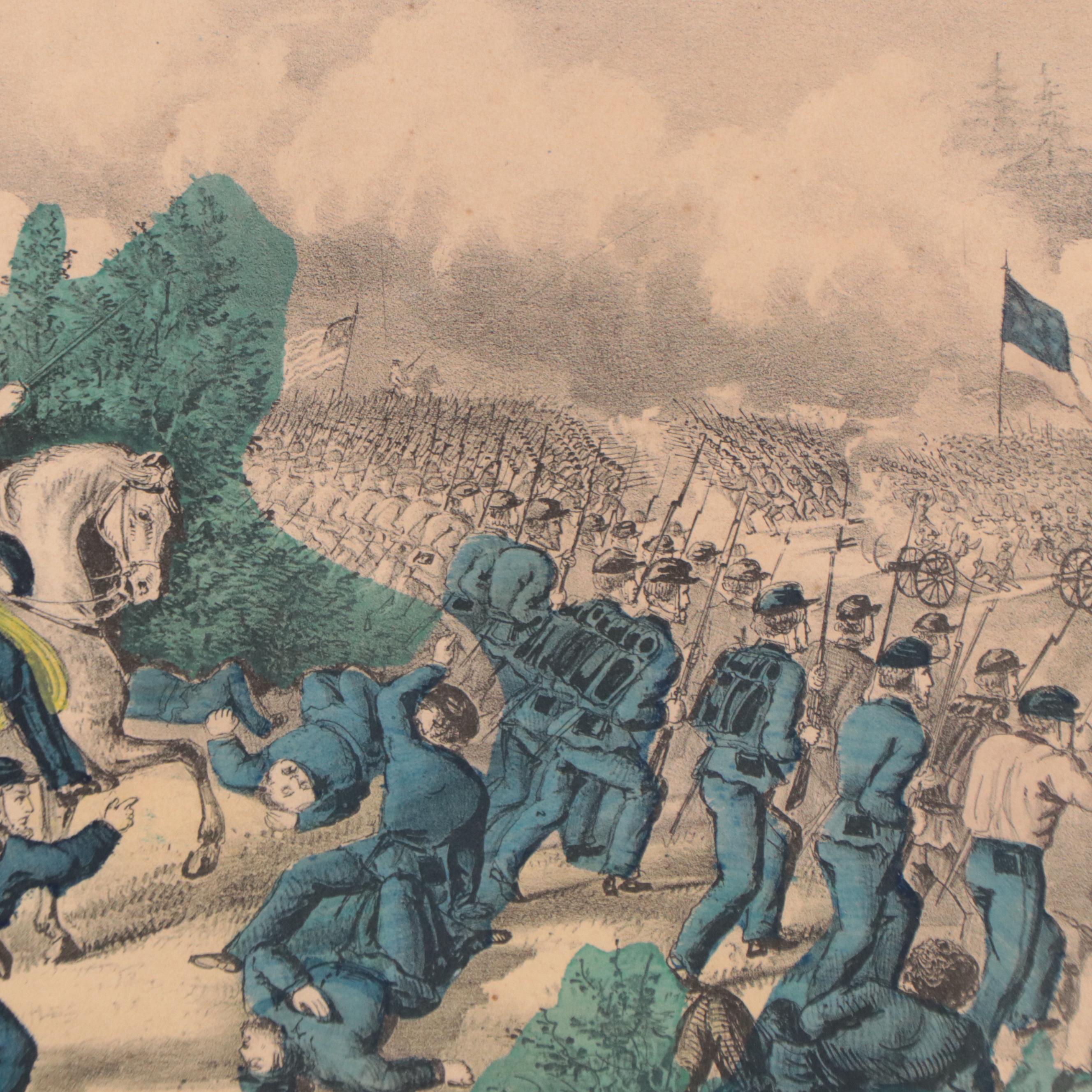 Currier & Ives Hand-Colored Lithograph of Civil War Battle Scene, 1862