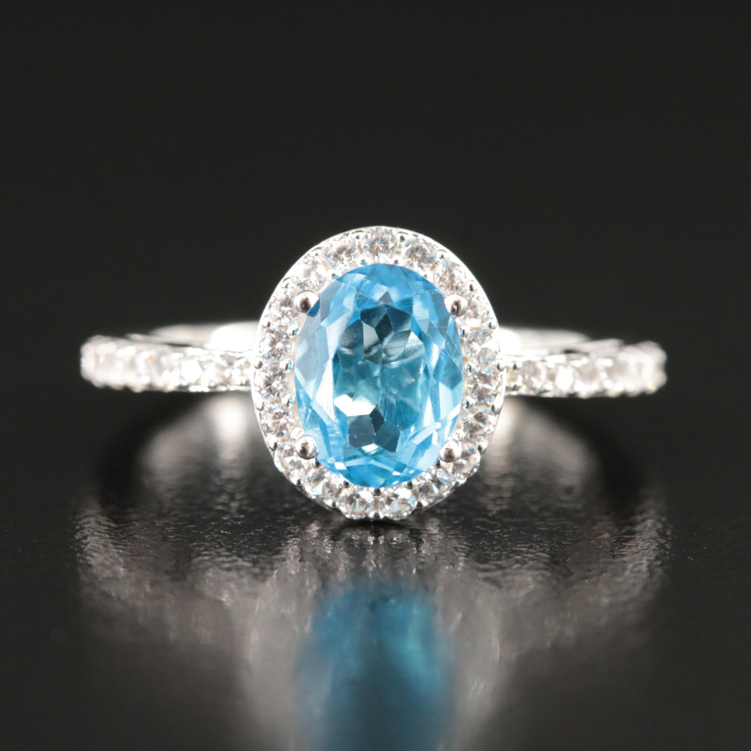 Swiss Blue Topaz and White Sapphire Sterling Ring