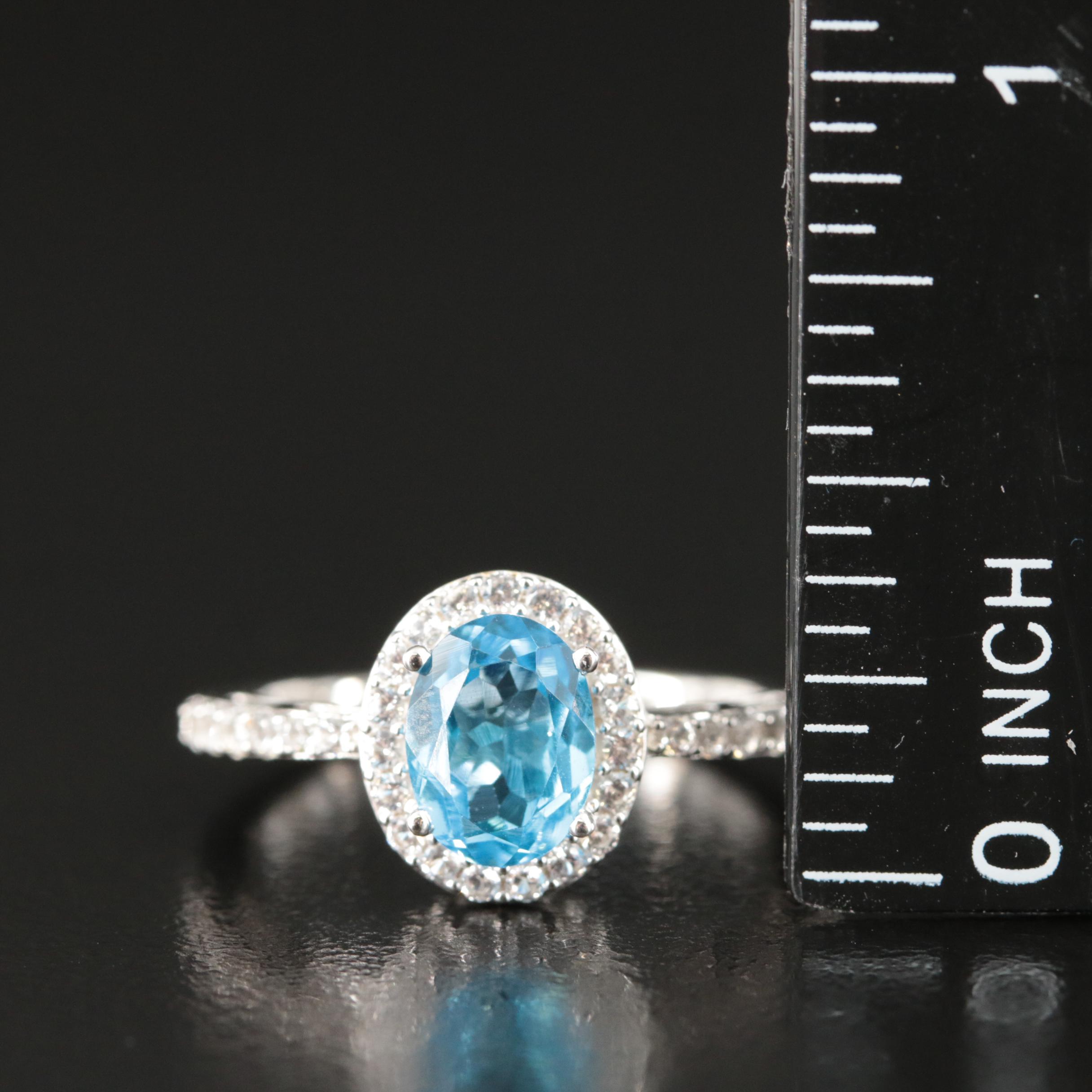 Swiss Blue Topaz and White Sapphire Sterling Ring
