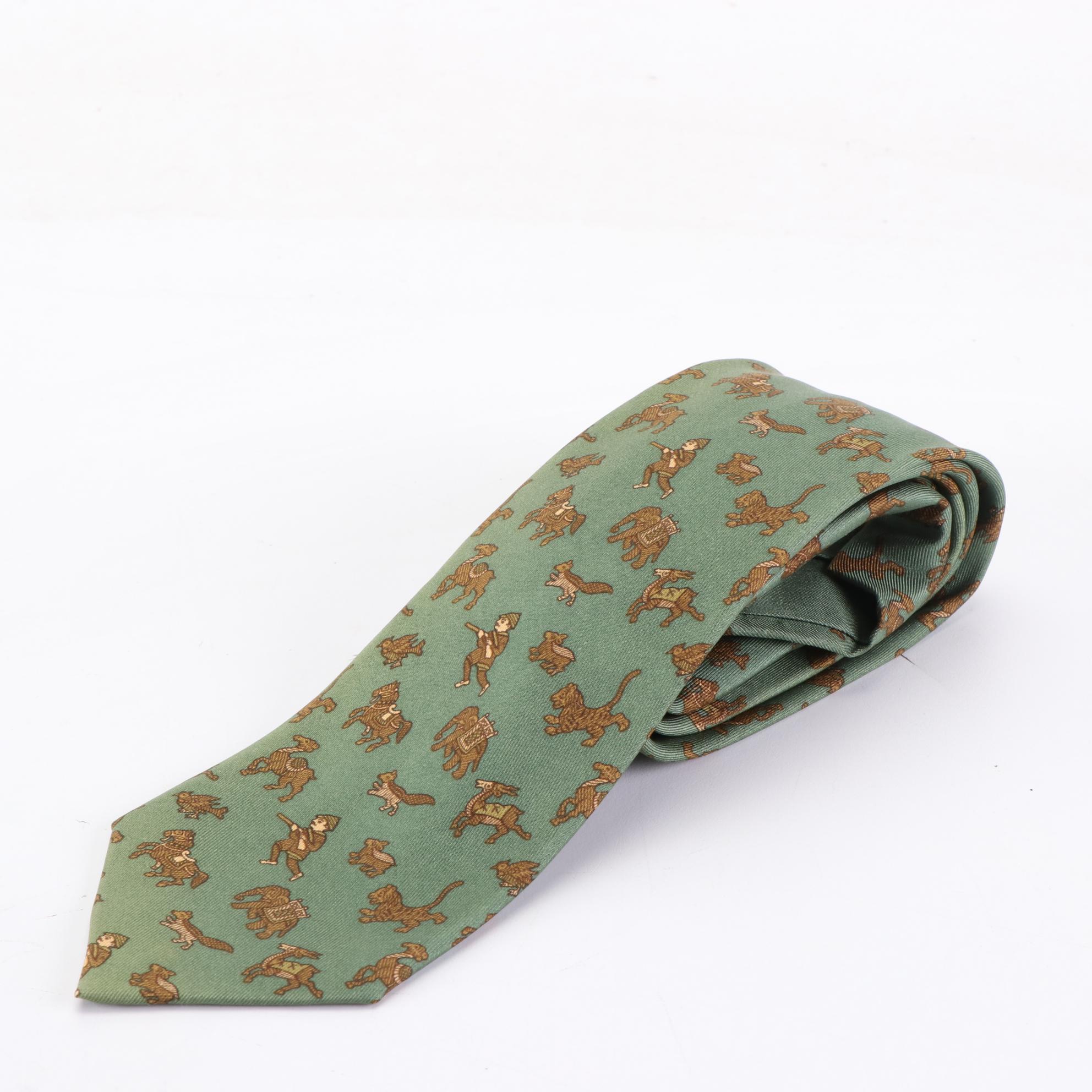 Hermès Patterned Hand-Stitched Silk Twill Neckties