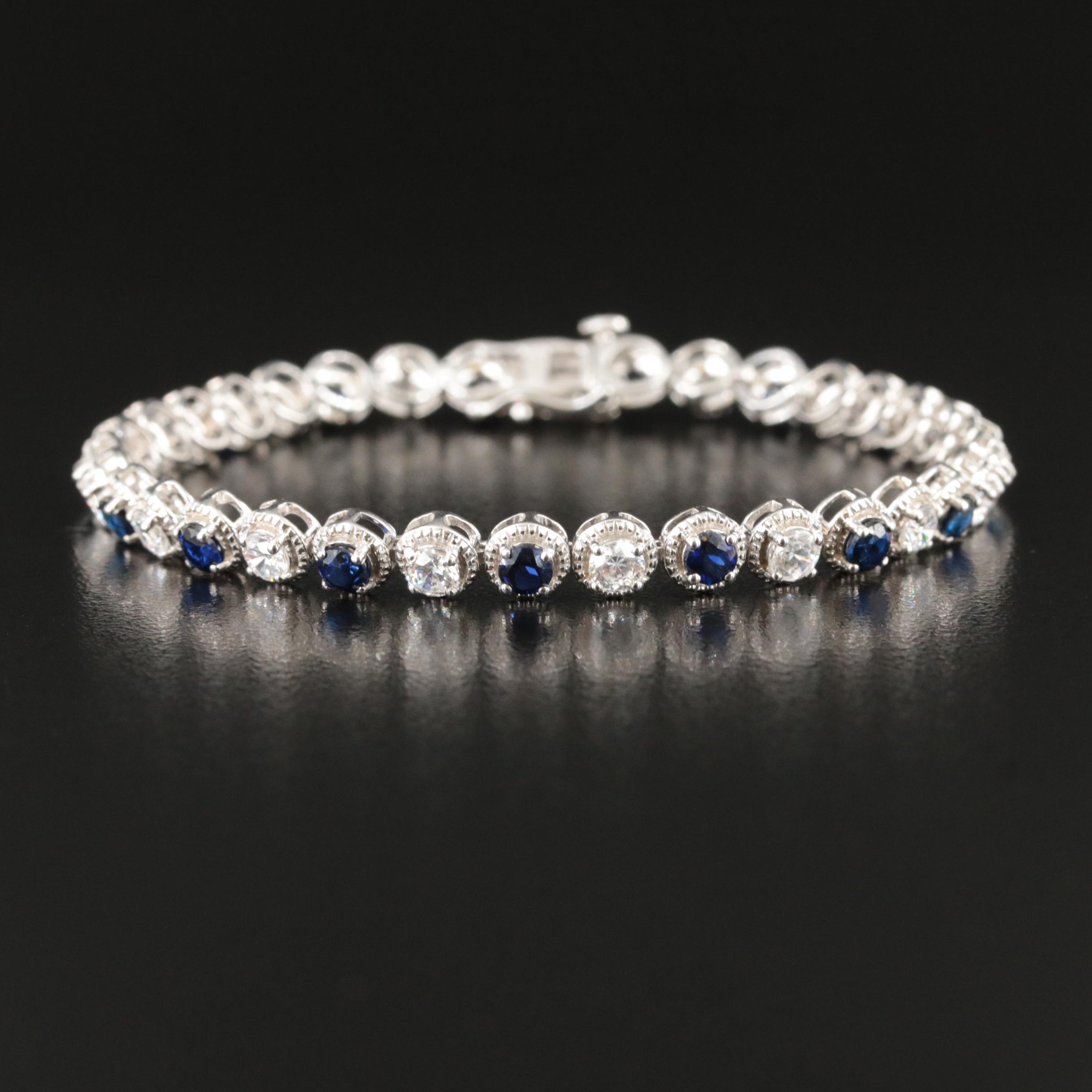 Sterling Sapphire and Cubic Zirconia Bracelet