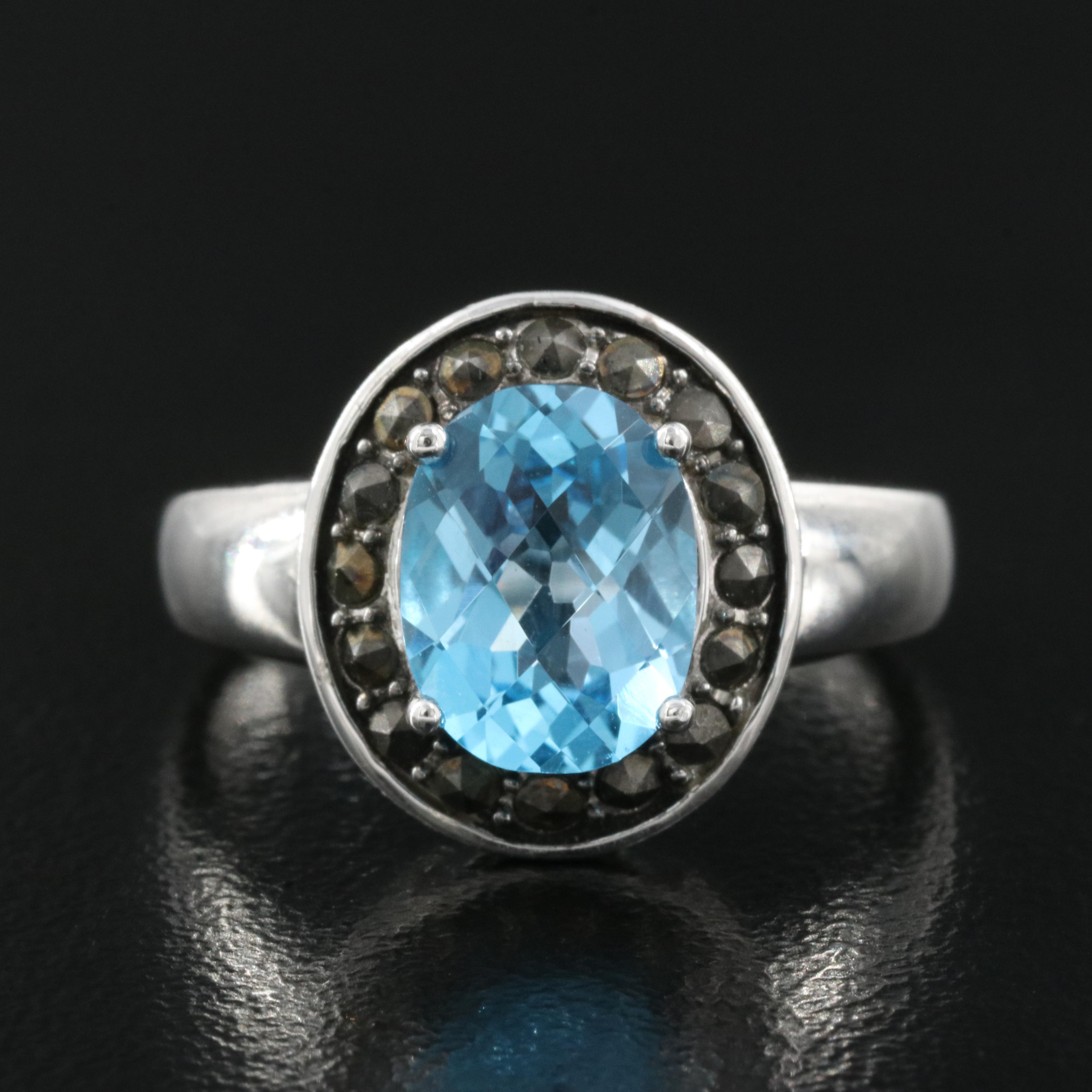 Sterling Swiss Blue Topaz and Marcasite Ring