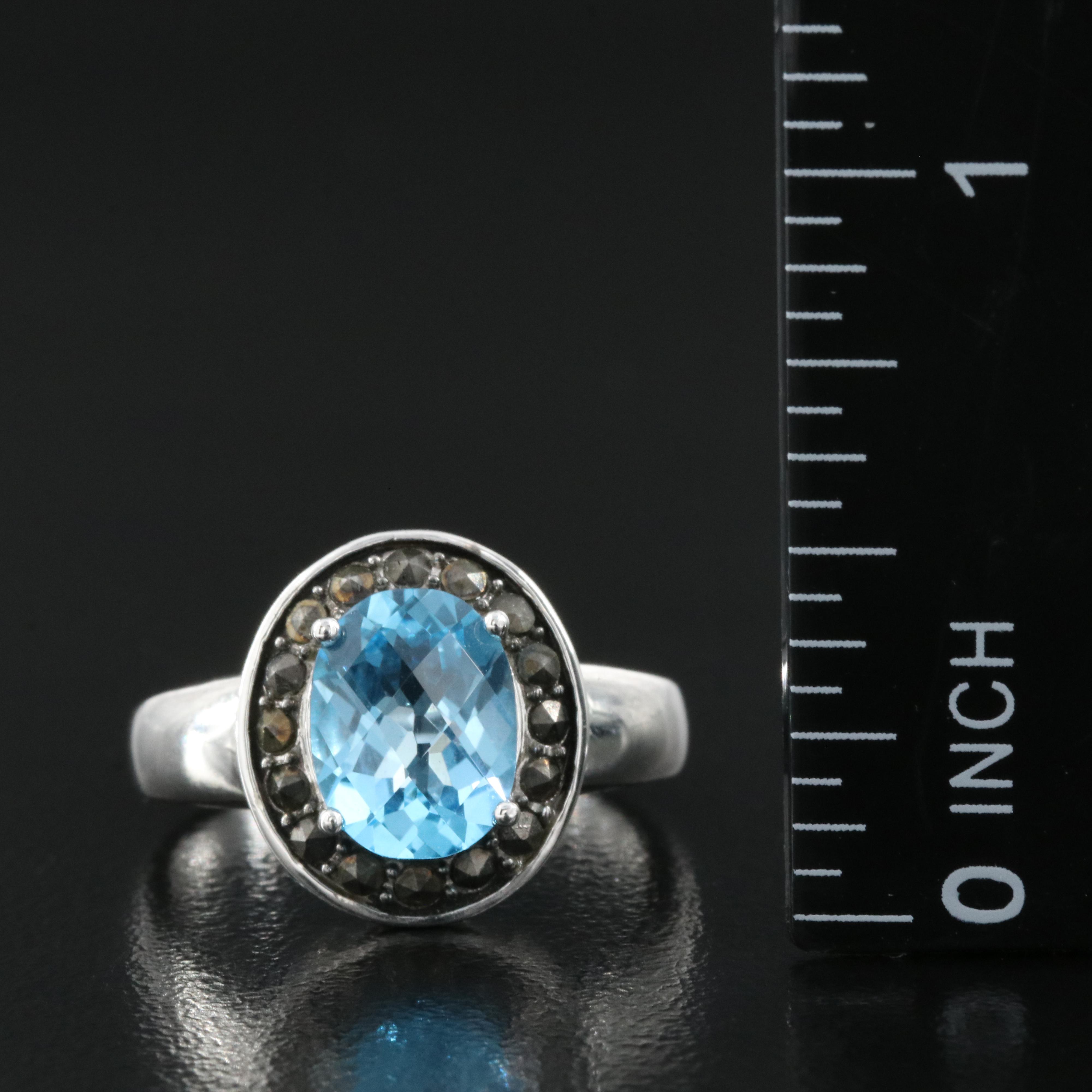 Sterling Swiss Blue Topaz and Marcasite Ring
