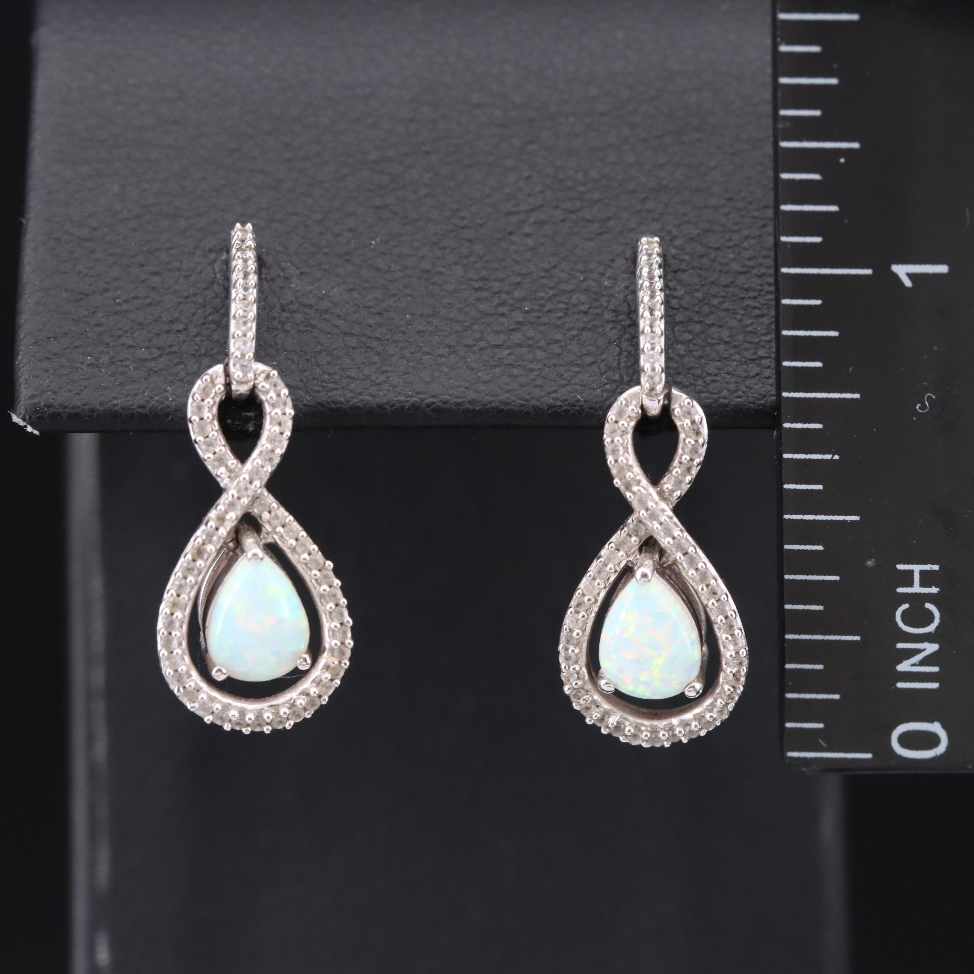 Sterling Opal and White Sapphire Earrings