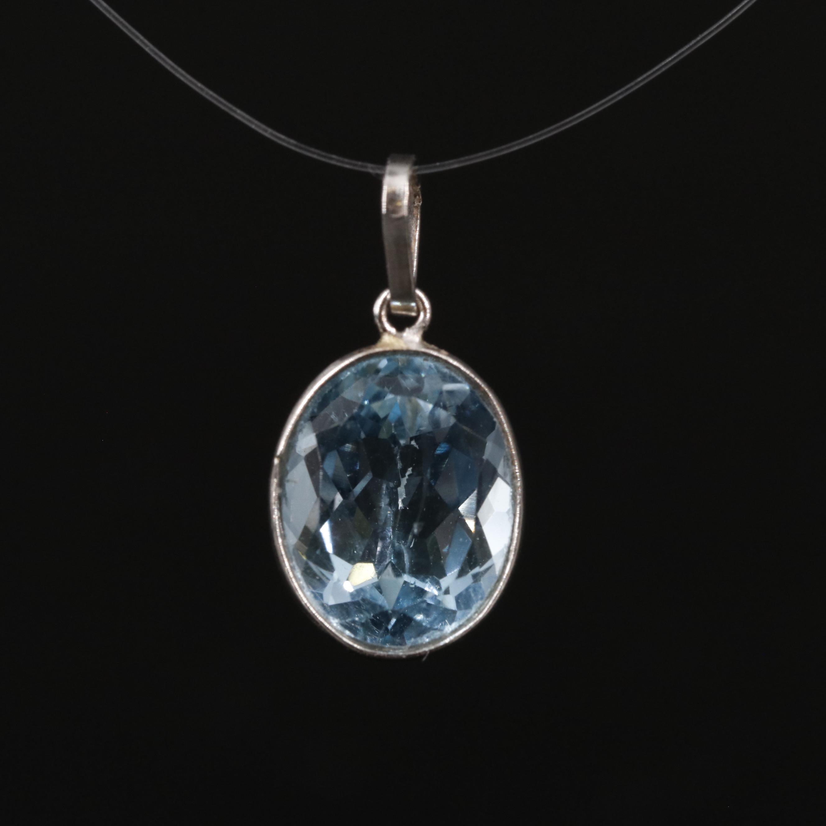 14K Blue Topaz Pendant