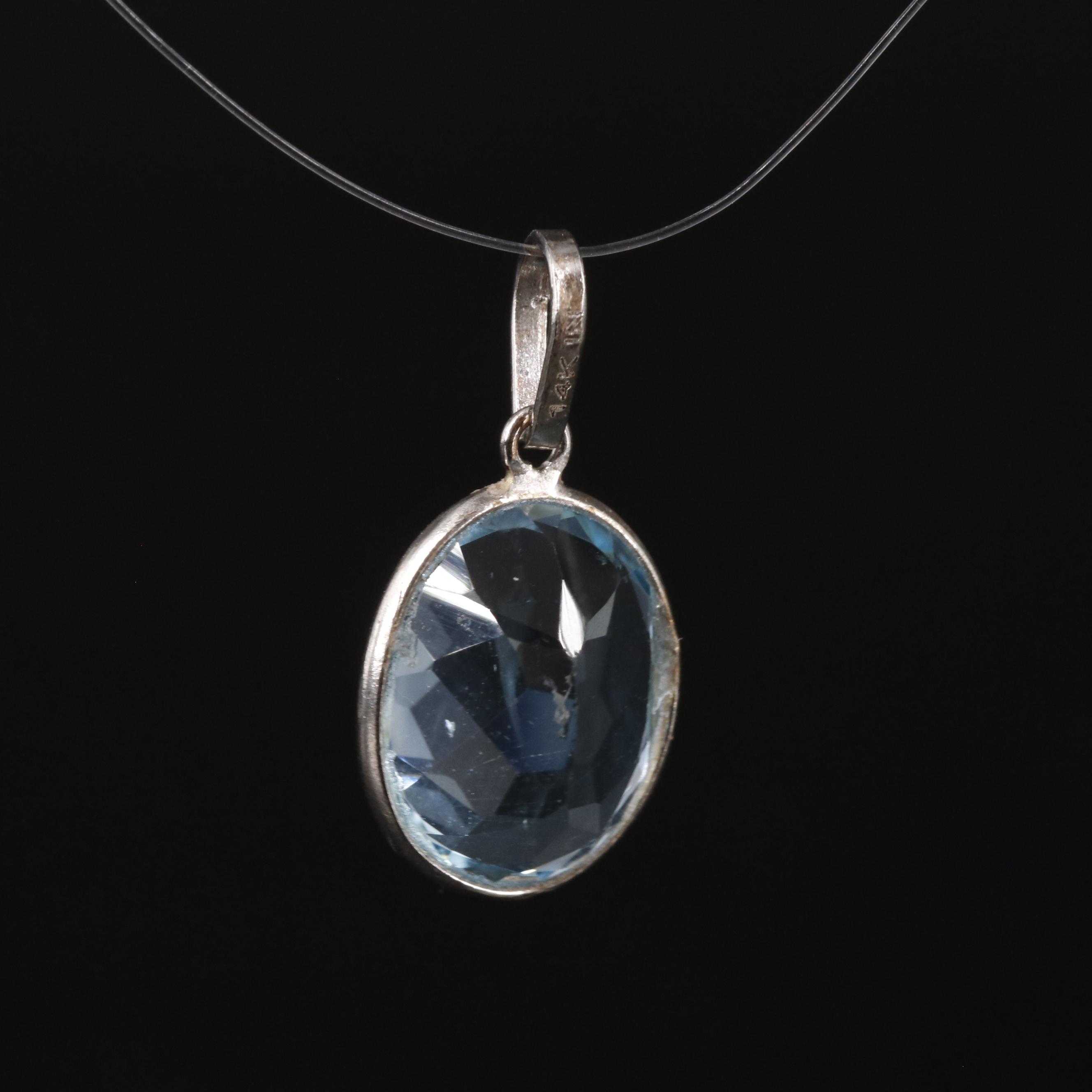 14K Blue Topaz Pendant