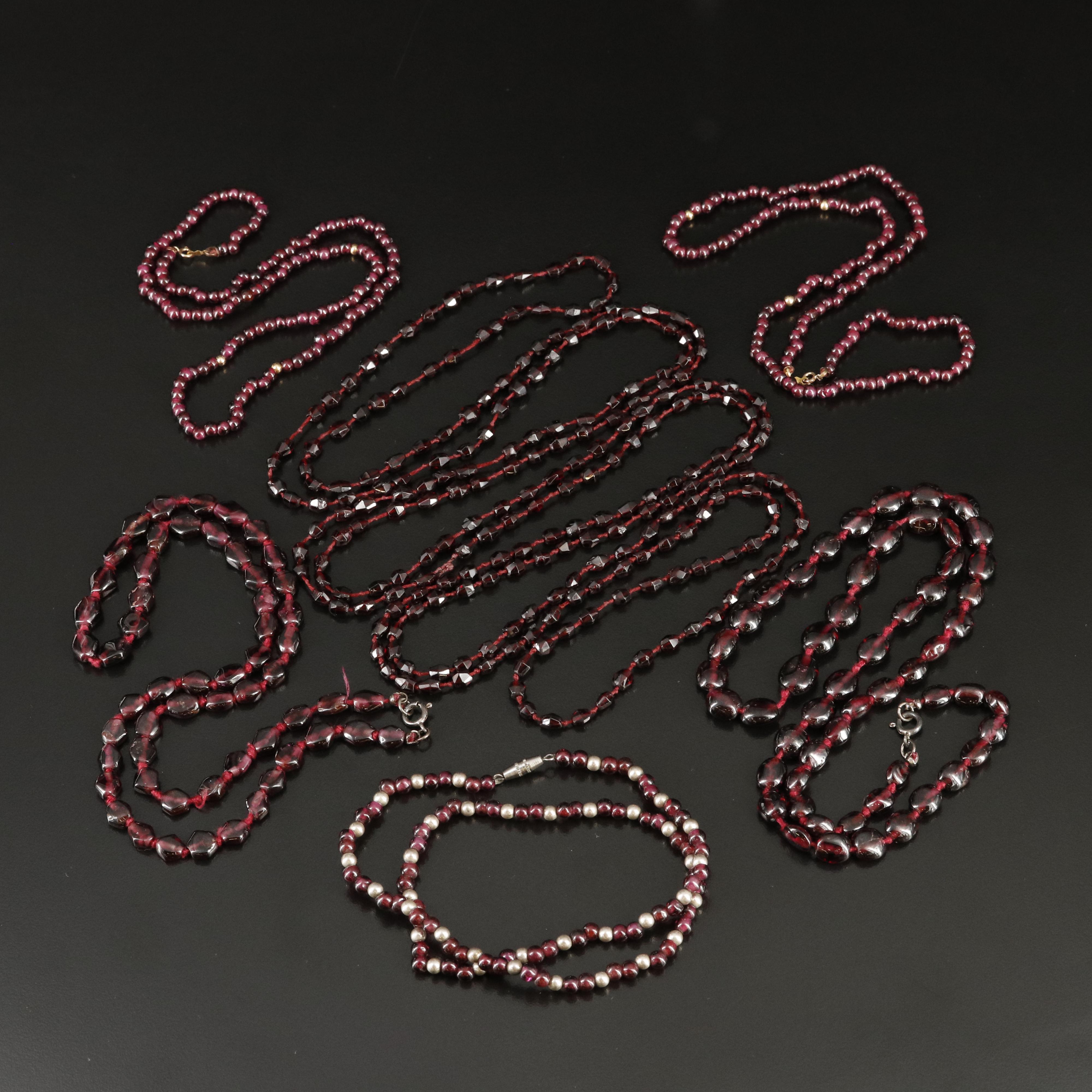 Garnet Necklaces Including 14K and Sterling Silver