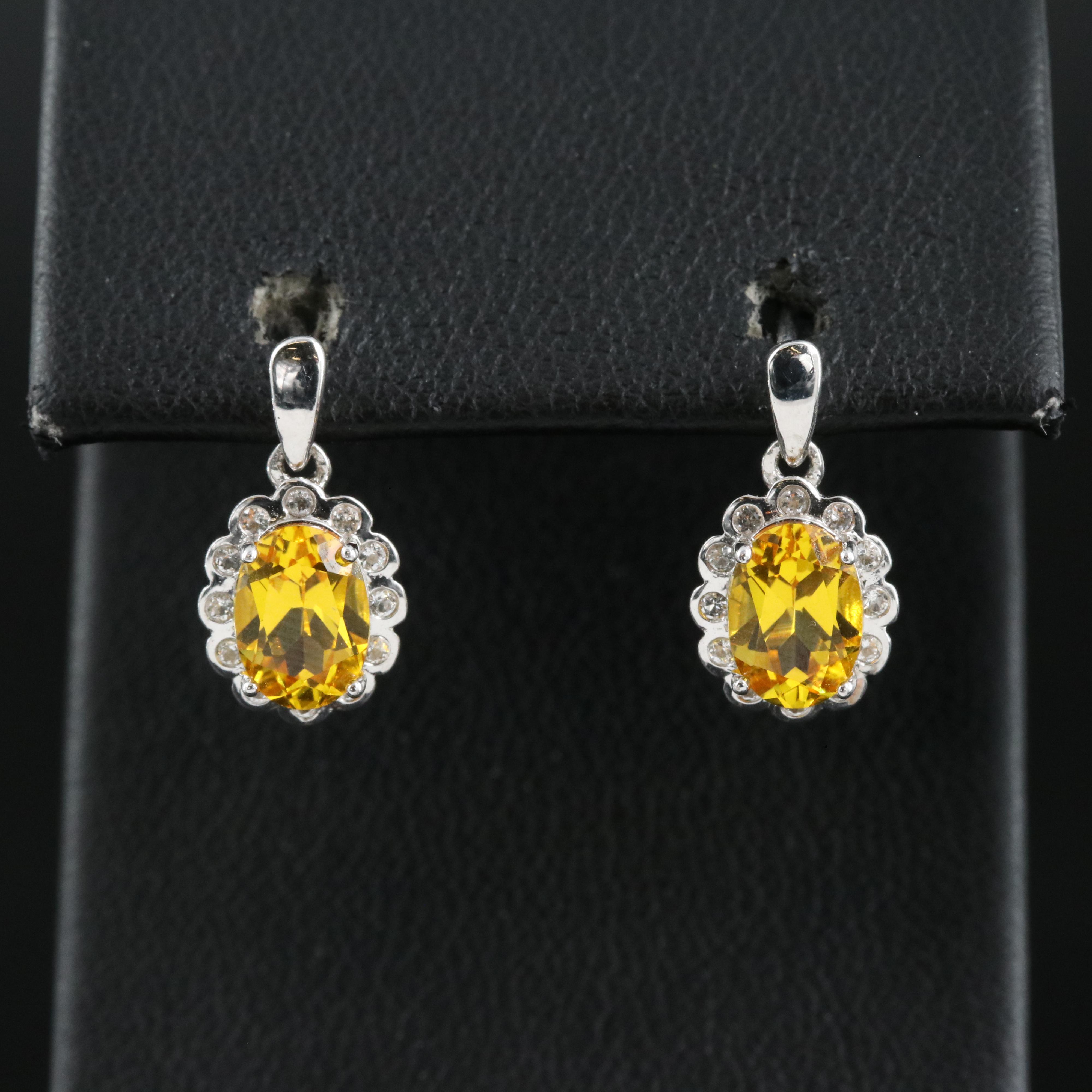 Sterling Yellow Sapphire and White Sapphire Earrings