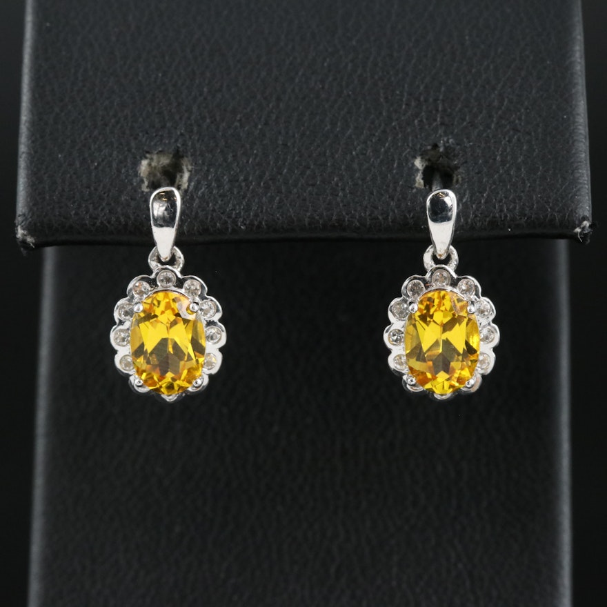 Sterling Yellow Sapphire and White Sapphire Earrings
