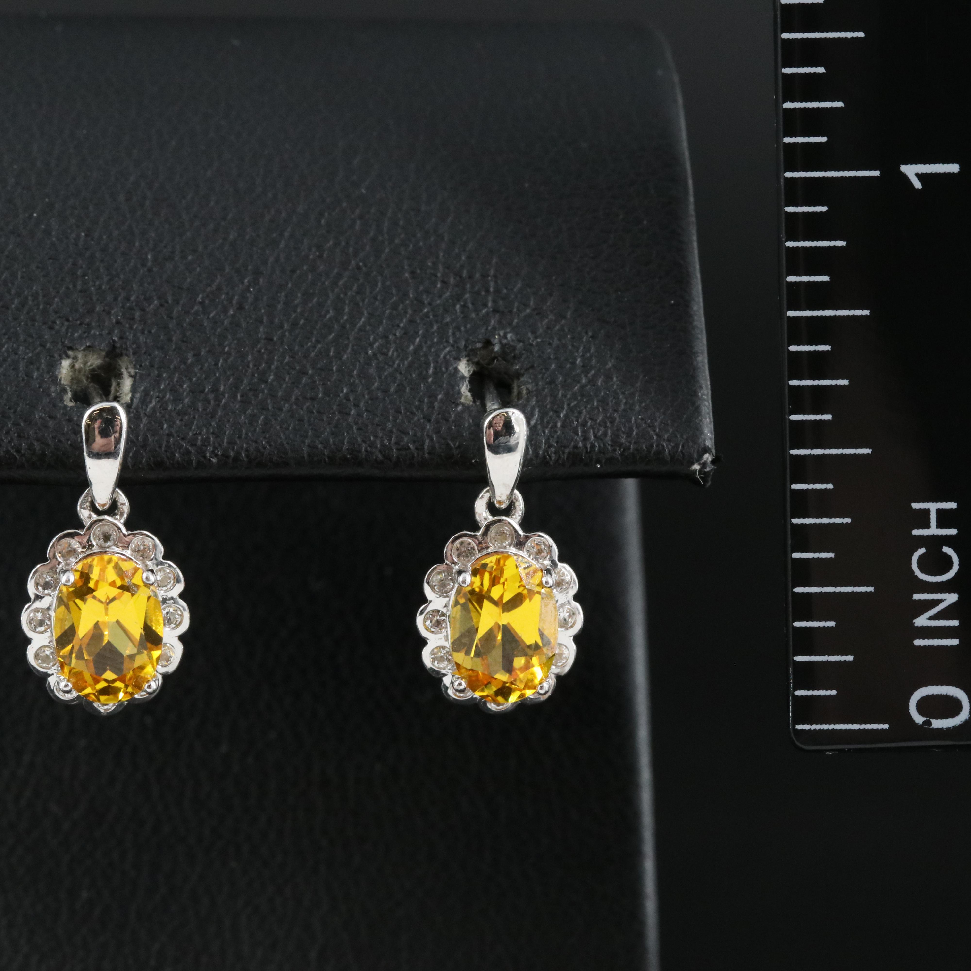 Sterling Yellow Sapphire and White Sapphire Earrings