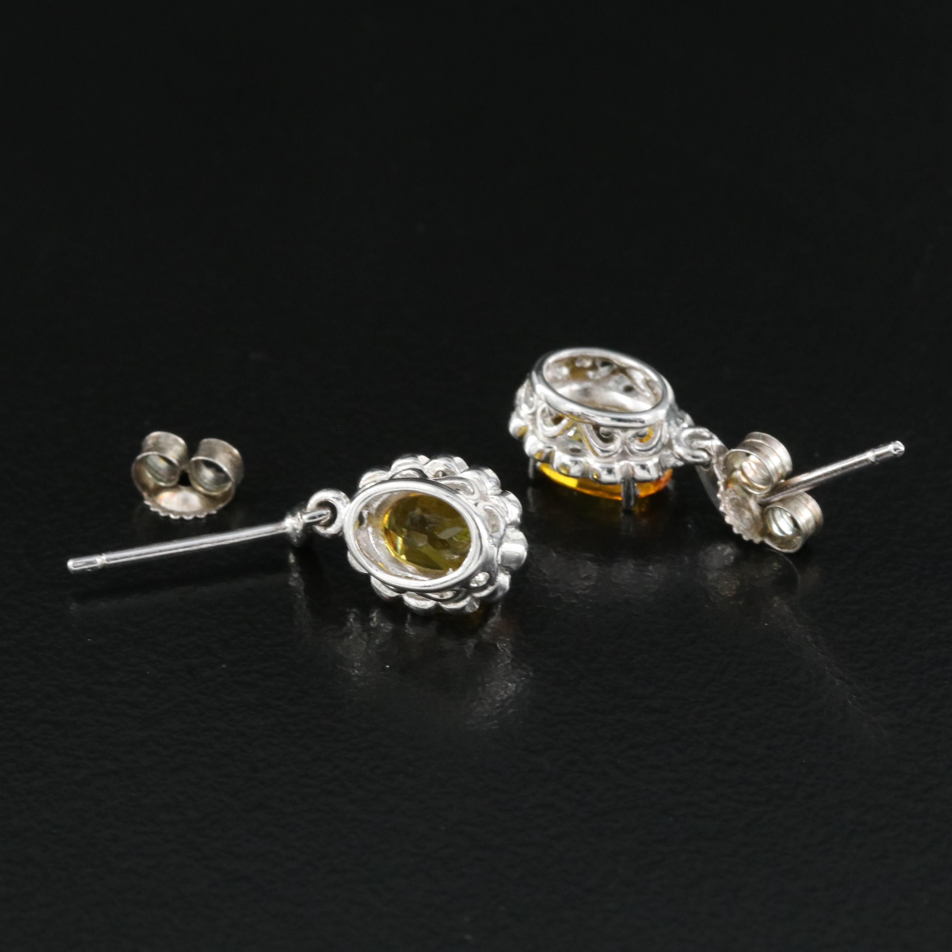Sterling Yellow Sapphire and White Sapphire Earrings