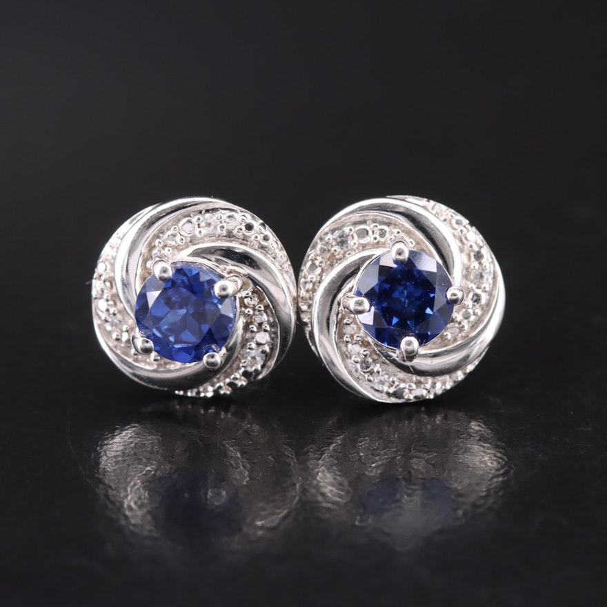 Sterling Sapphire and White Sapphire Knot Stud Earrings