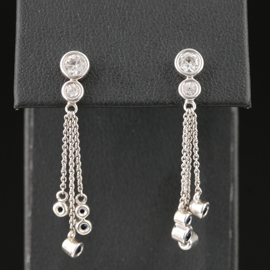 Sterling Silver White and Blue Sapphire Earrings