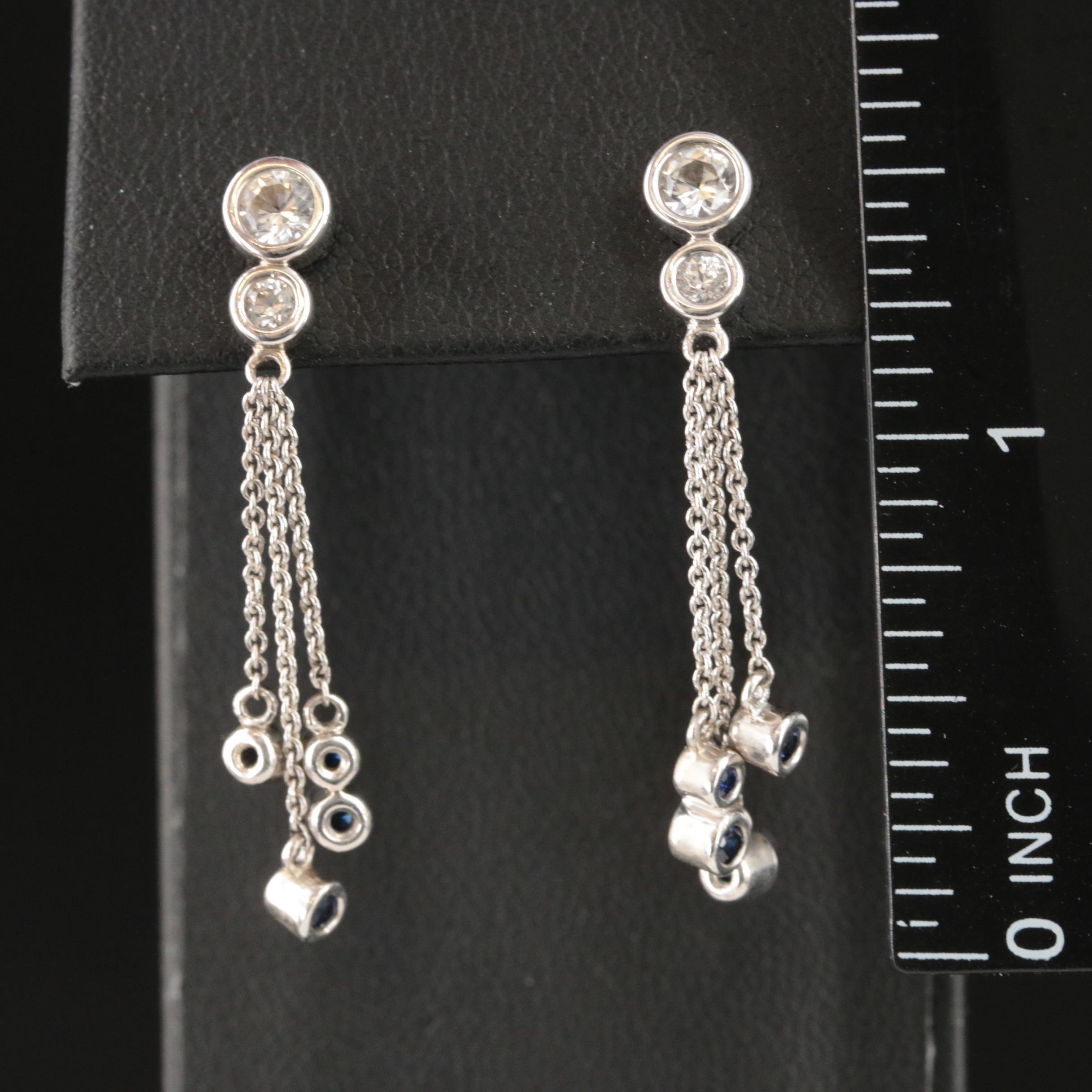Sterling Silver White and Blue Sapphire Earrings