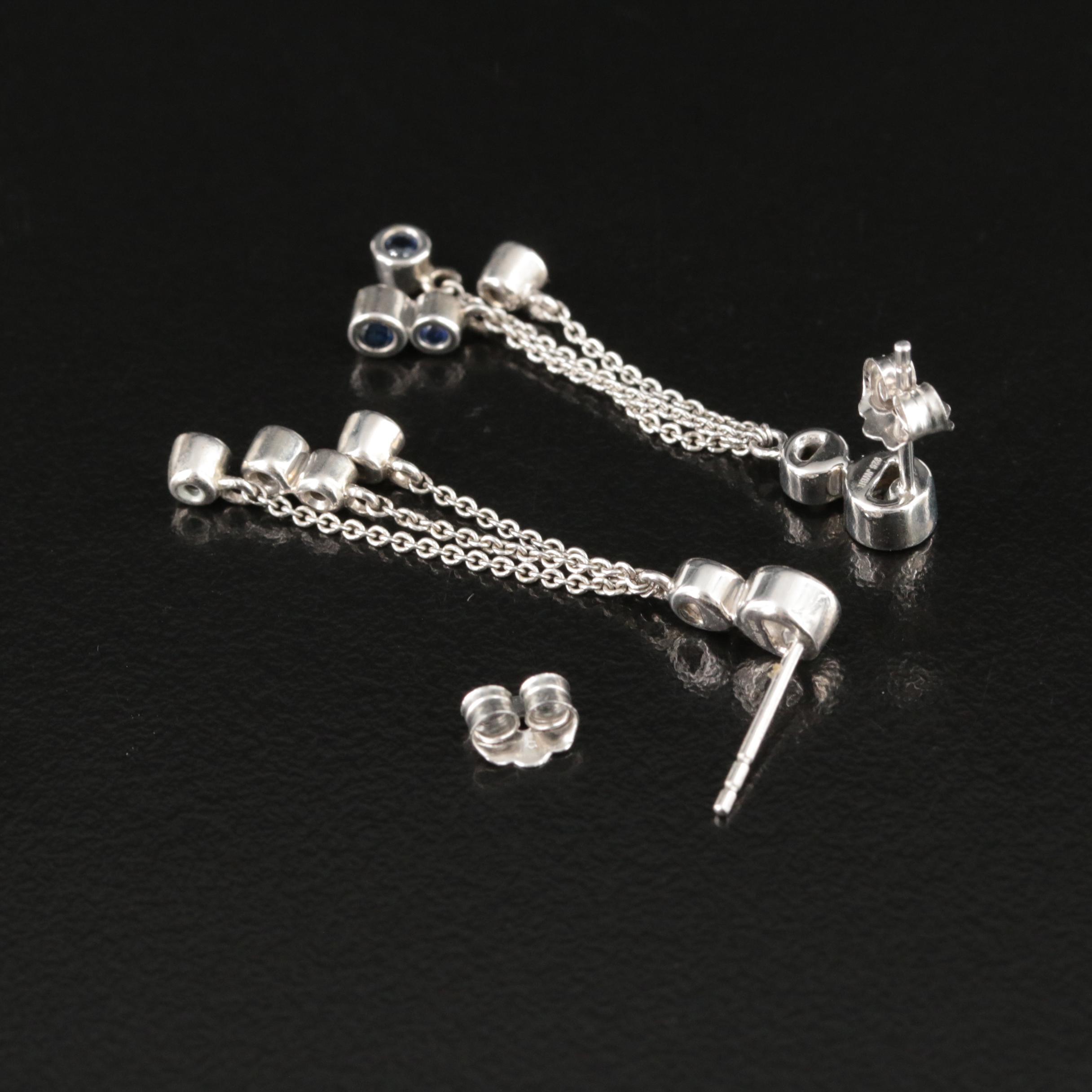 Sterling Silver White and Blue Sapphire Earrings