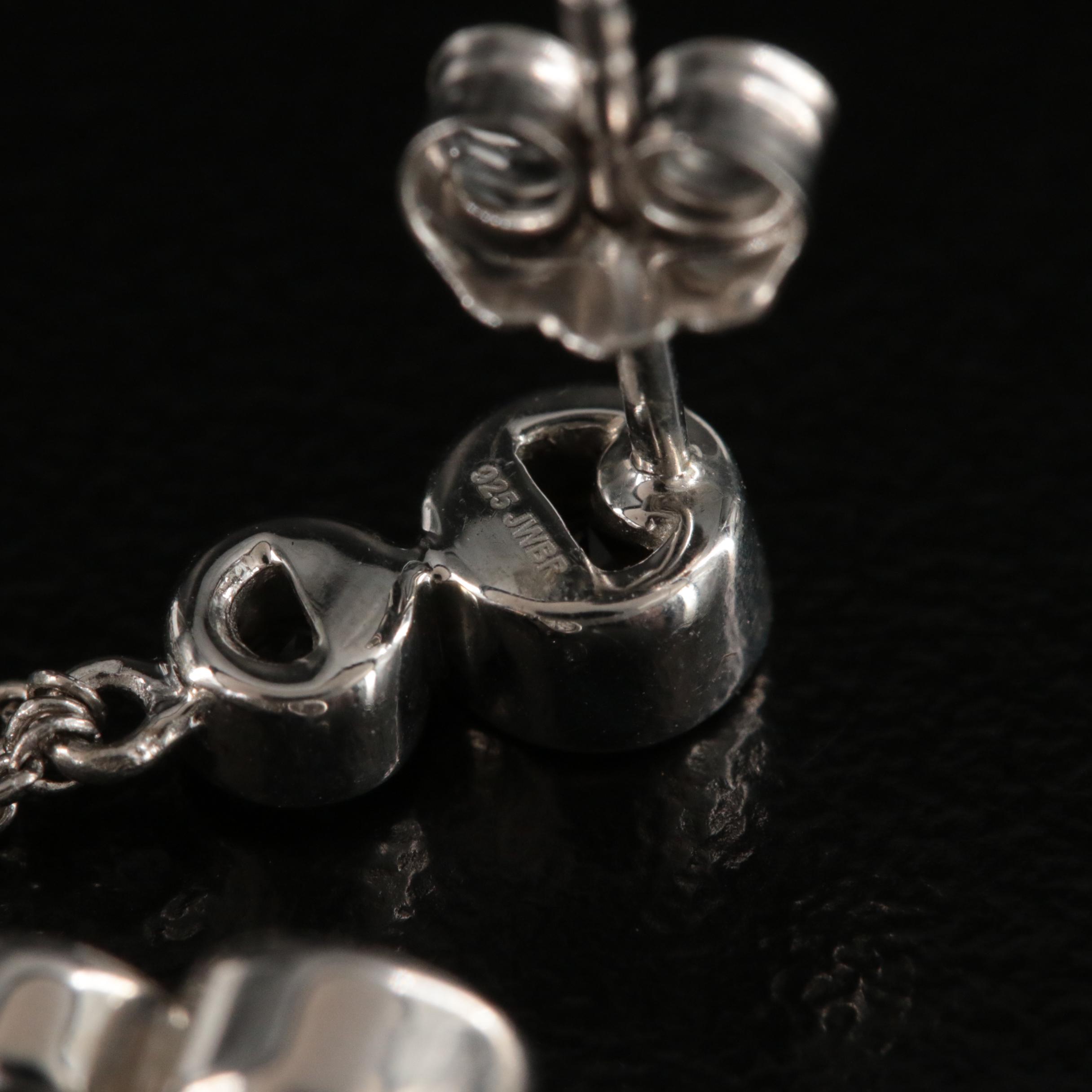 Sterling Silver White and Blue Sapphire Earrings