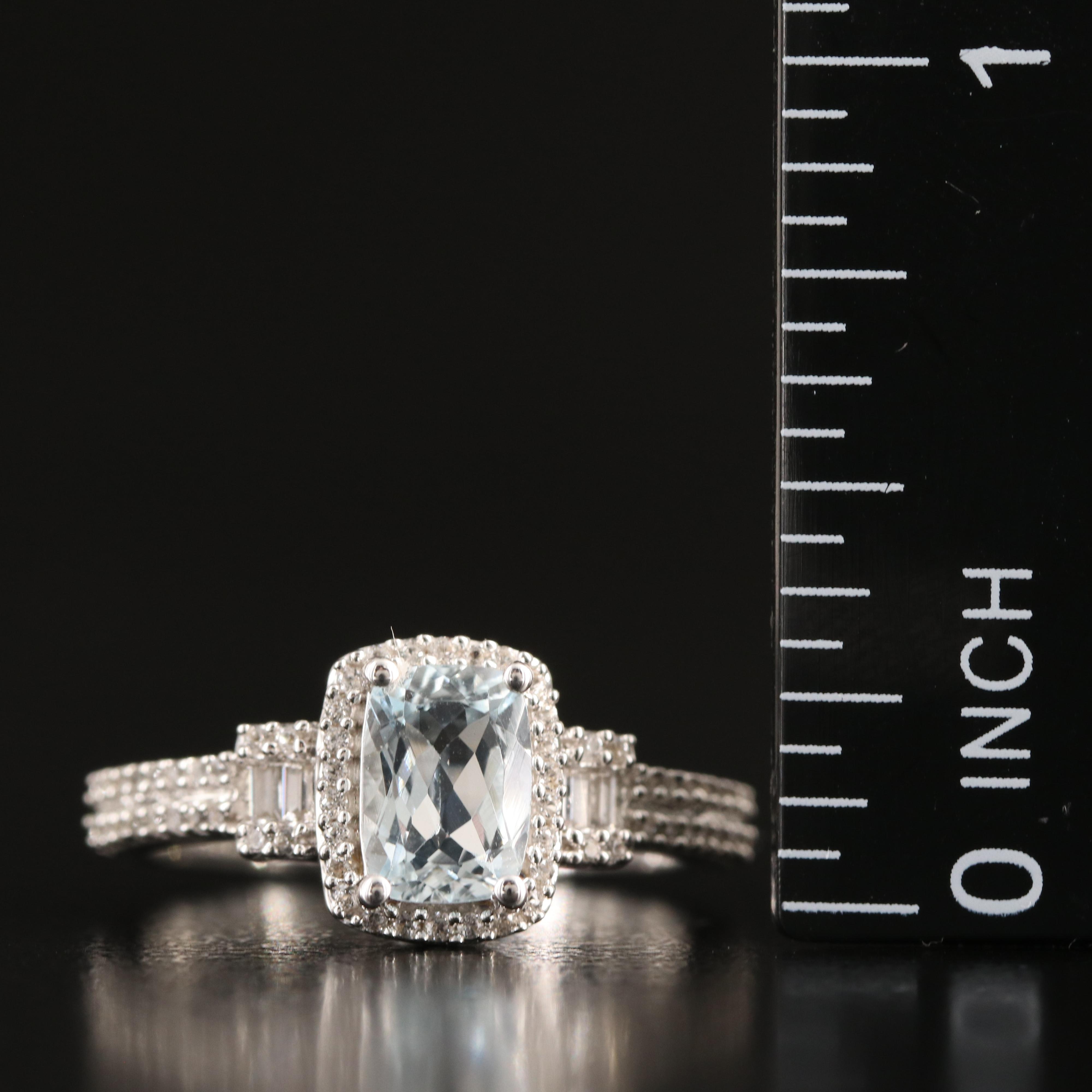 Sterling Aquamarine and Sapphire Ring