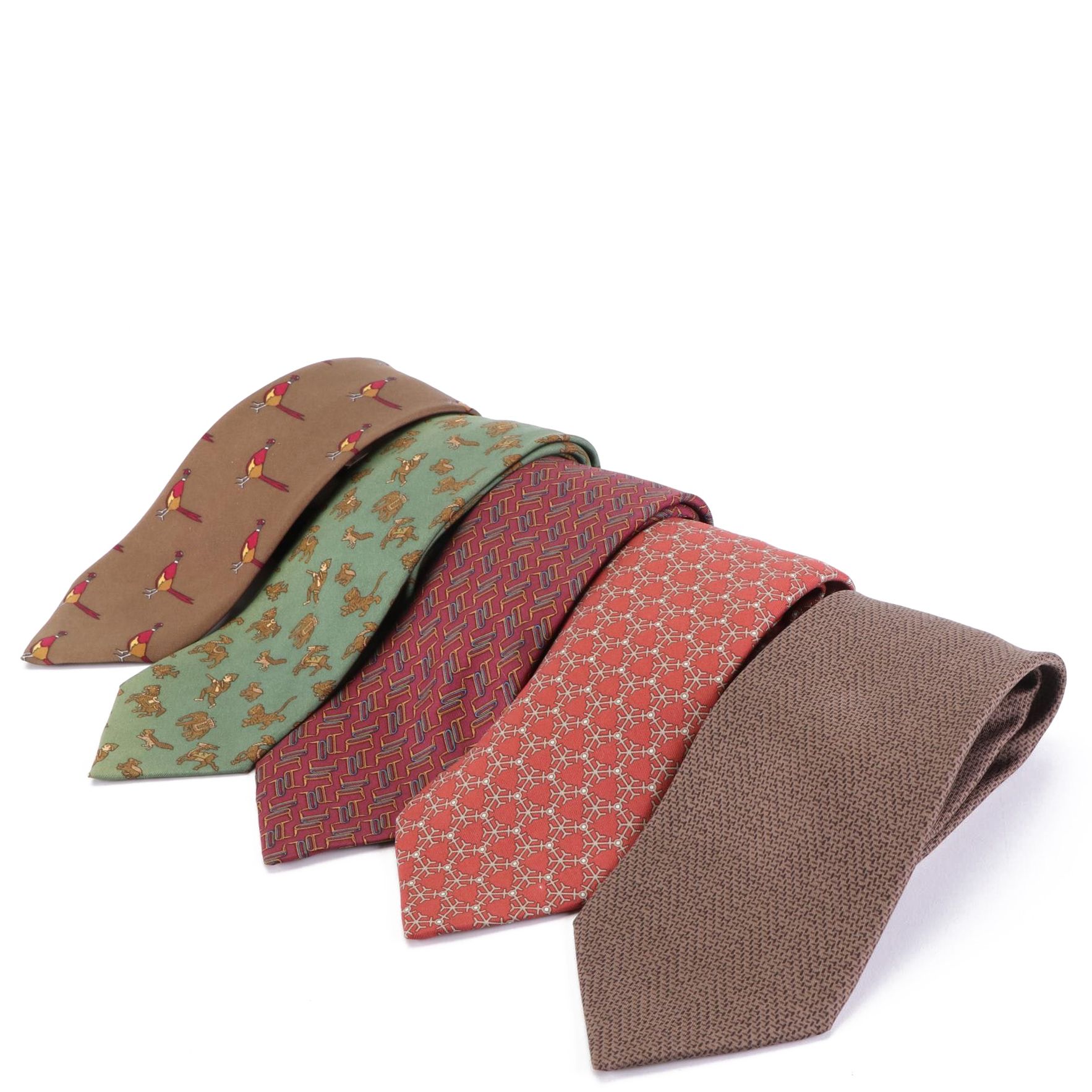Hermès Patterned Hand-Stitched Silk Twill Neckties