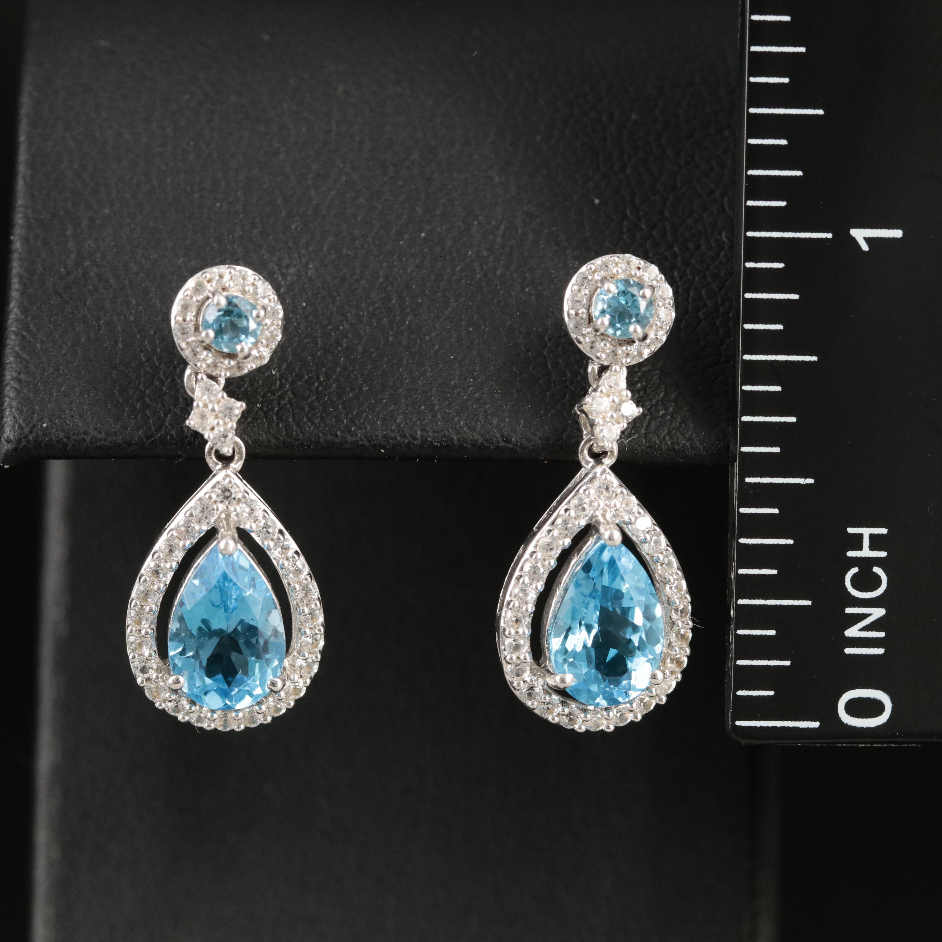 Sterling Swiss Blue Topaz and White Sapphire Earrings