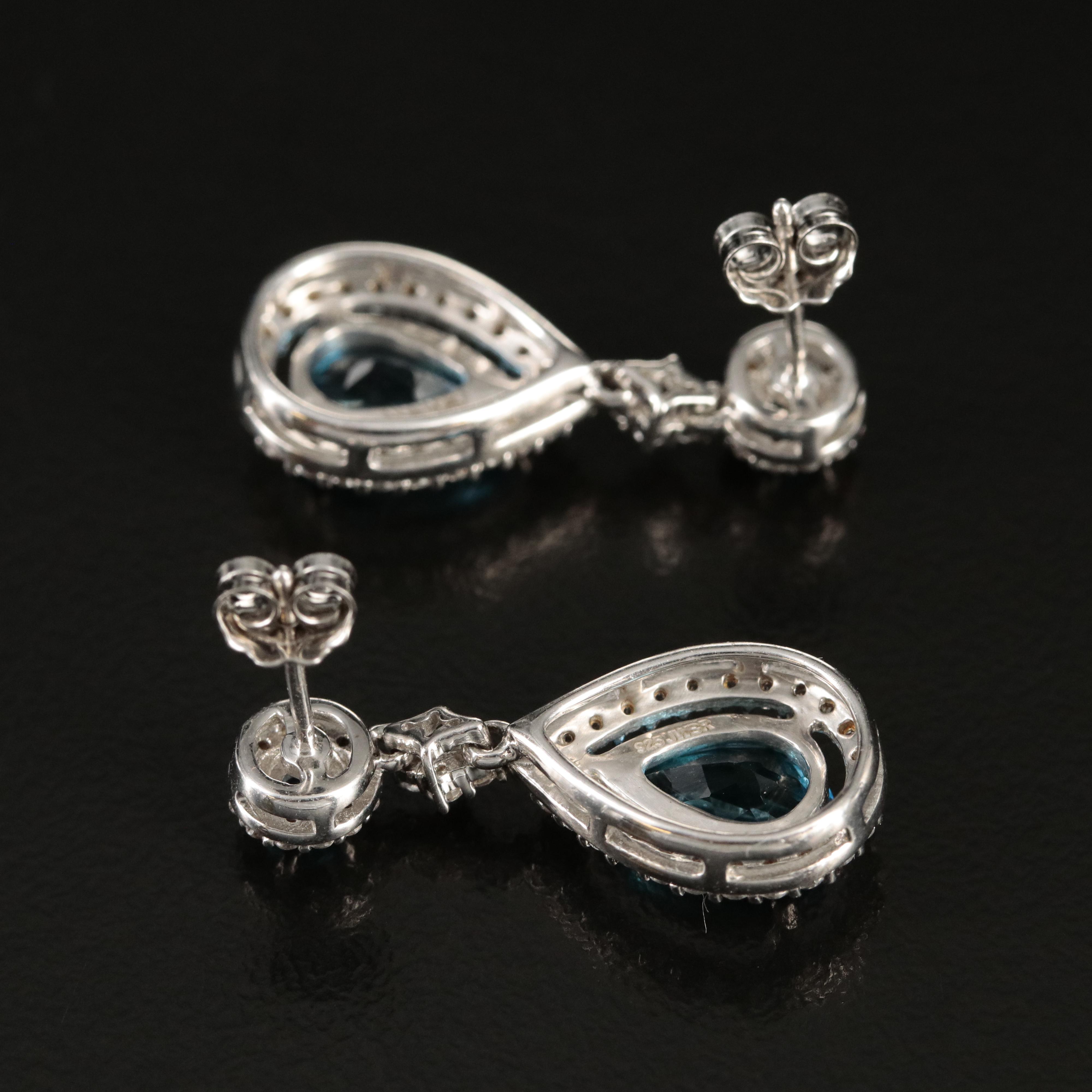 Sterling Swiss Blue Topaz and White Sapphire Earrings