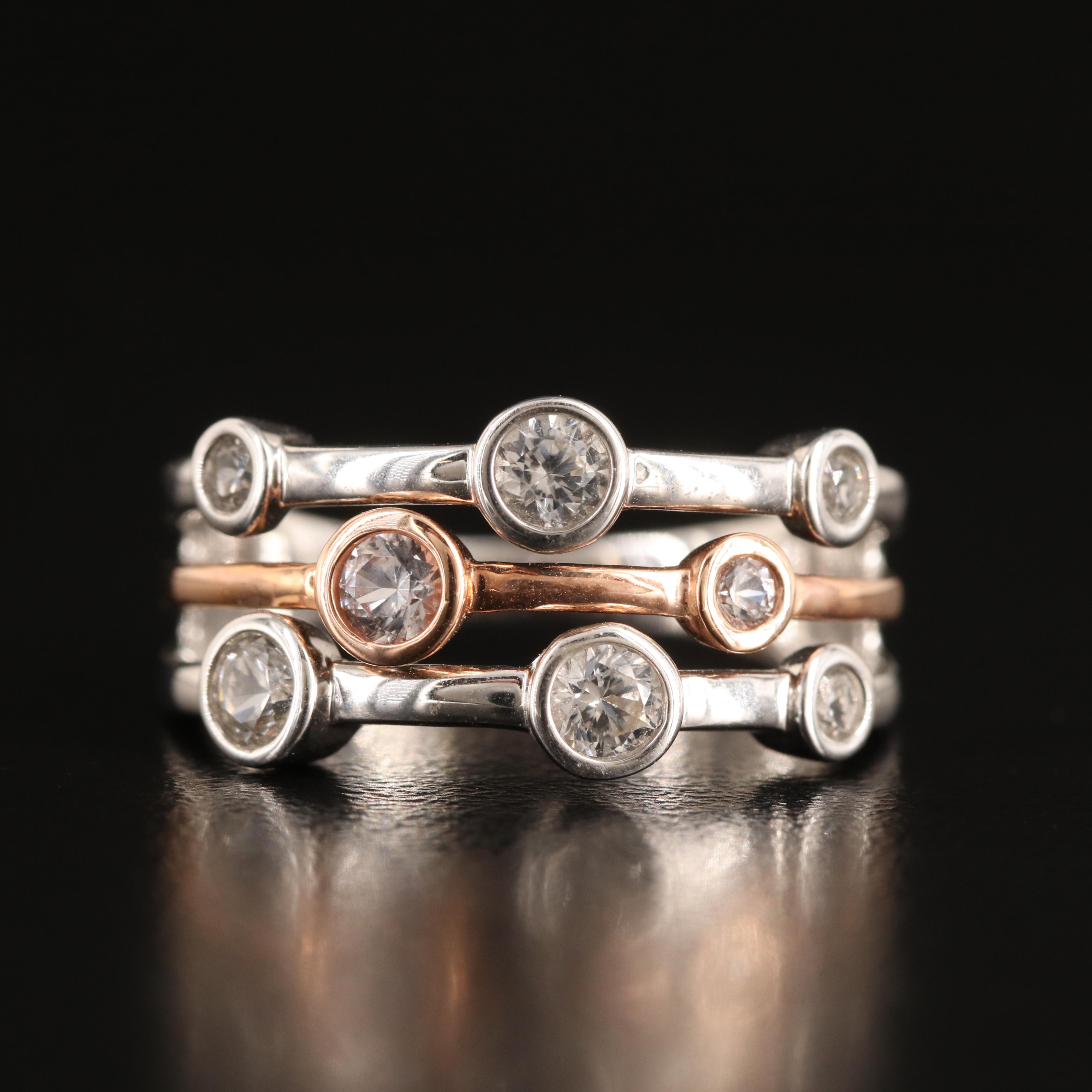 Sterling Sapphire Multi-Row Ring with 10K Rose Gold Accent