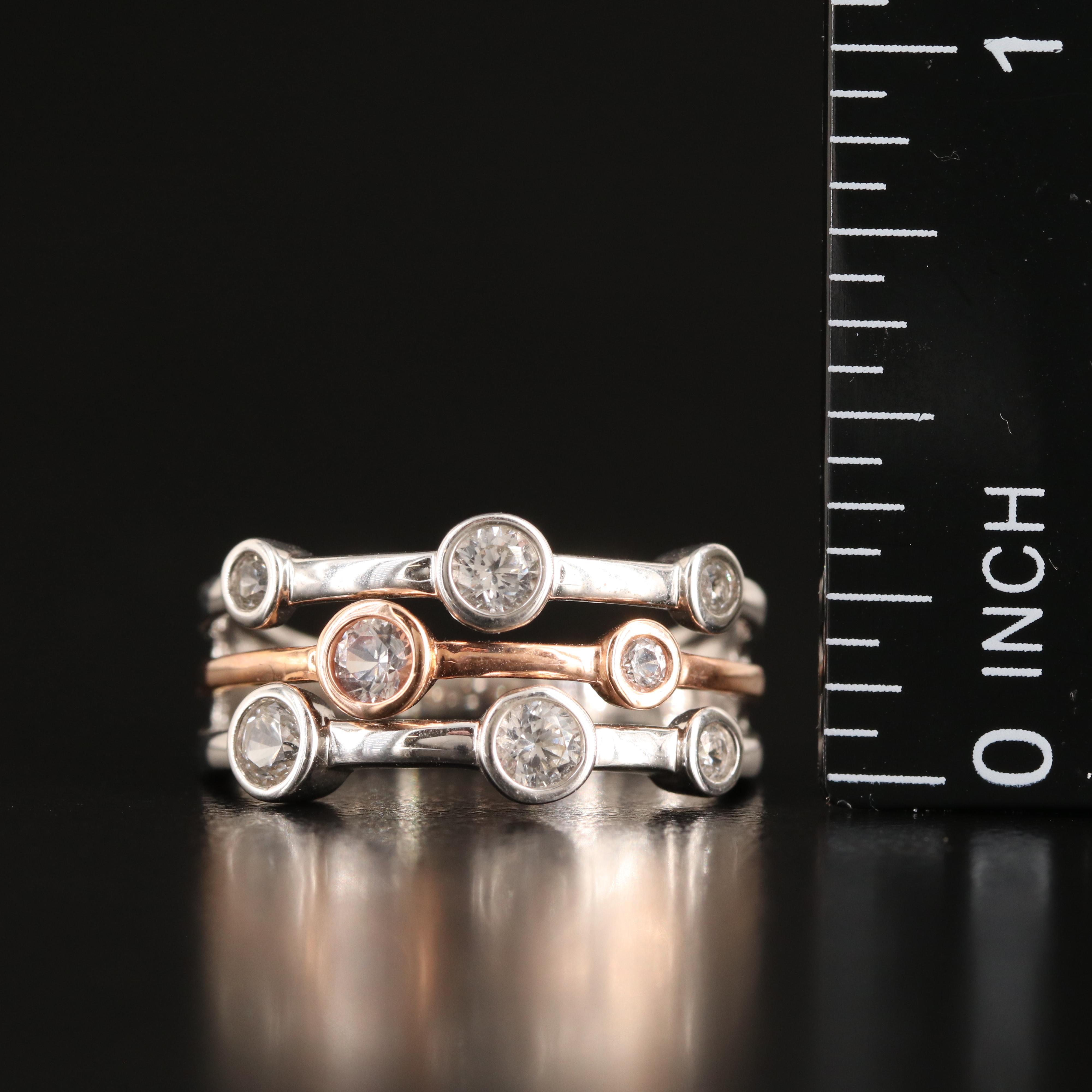 Sterling Sapphire Multi-Row Ring with 10K Rose Gold Accent