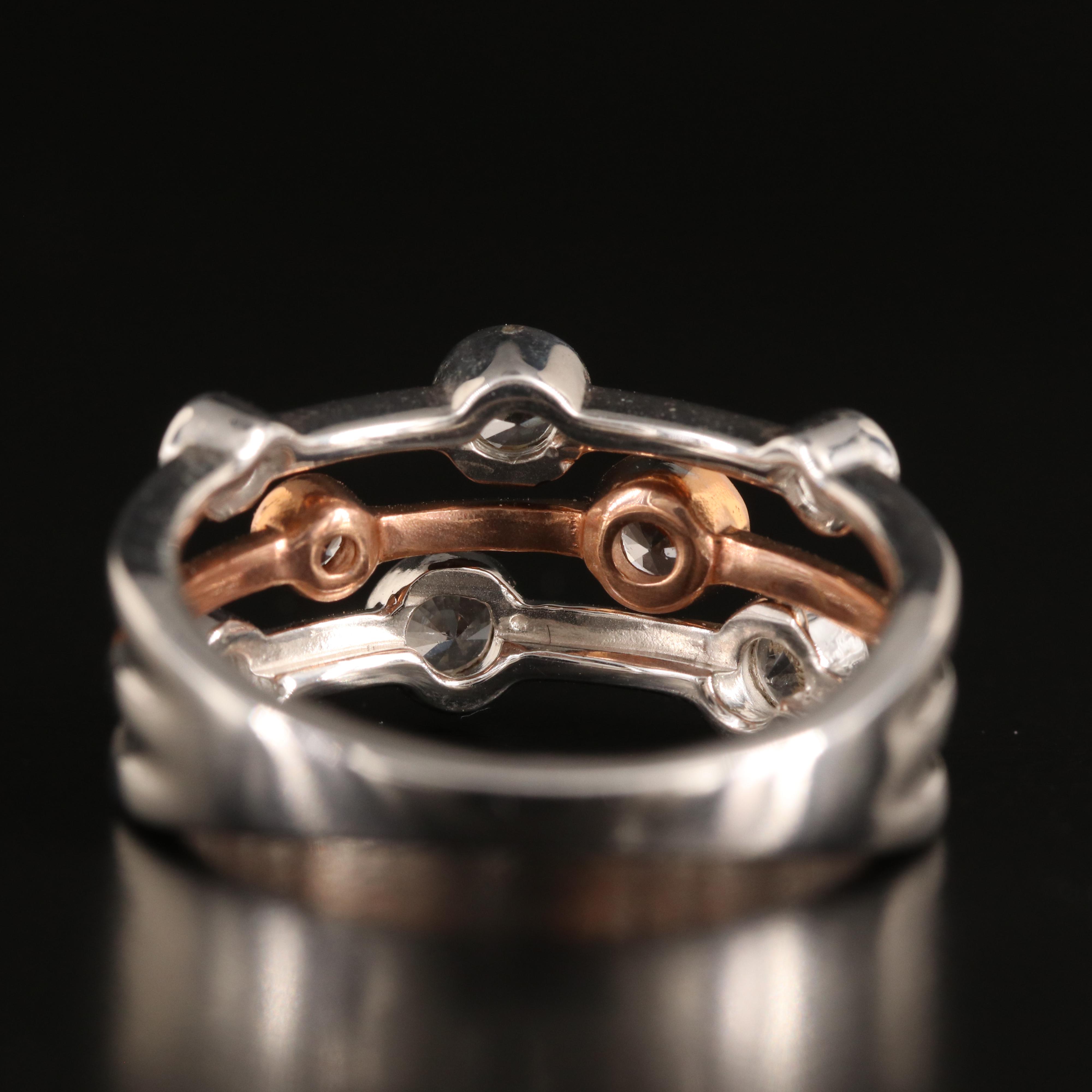 Sterling Sapphire Multi-Row Ring with 10K Rose Gold Accent