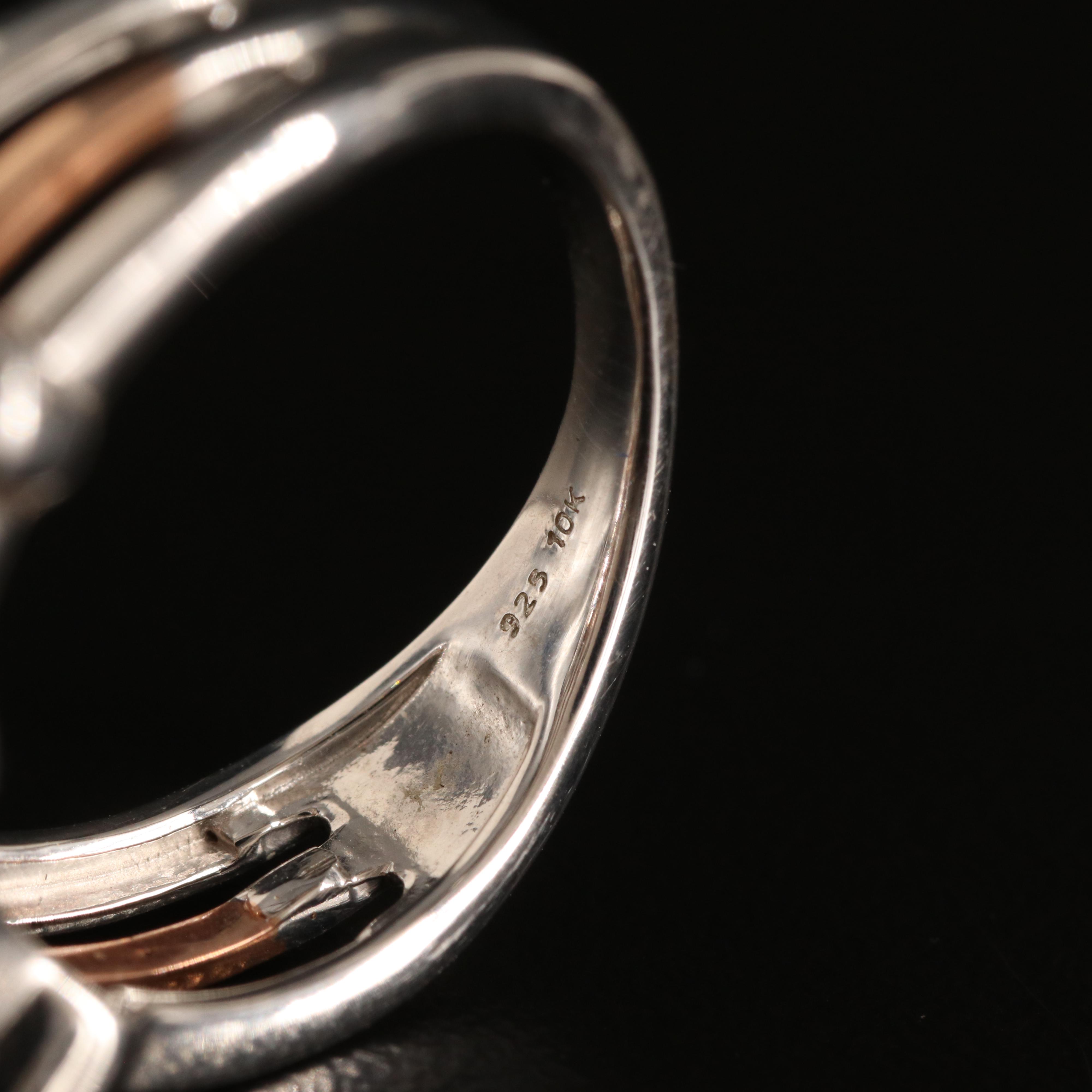 Sterling Sapphire Multi-Row Ring with 10K Rose Gold Accent