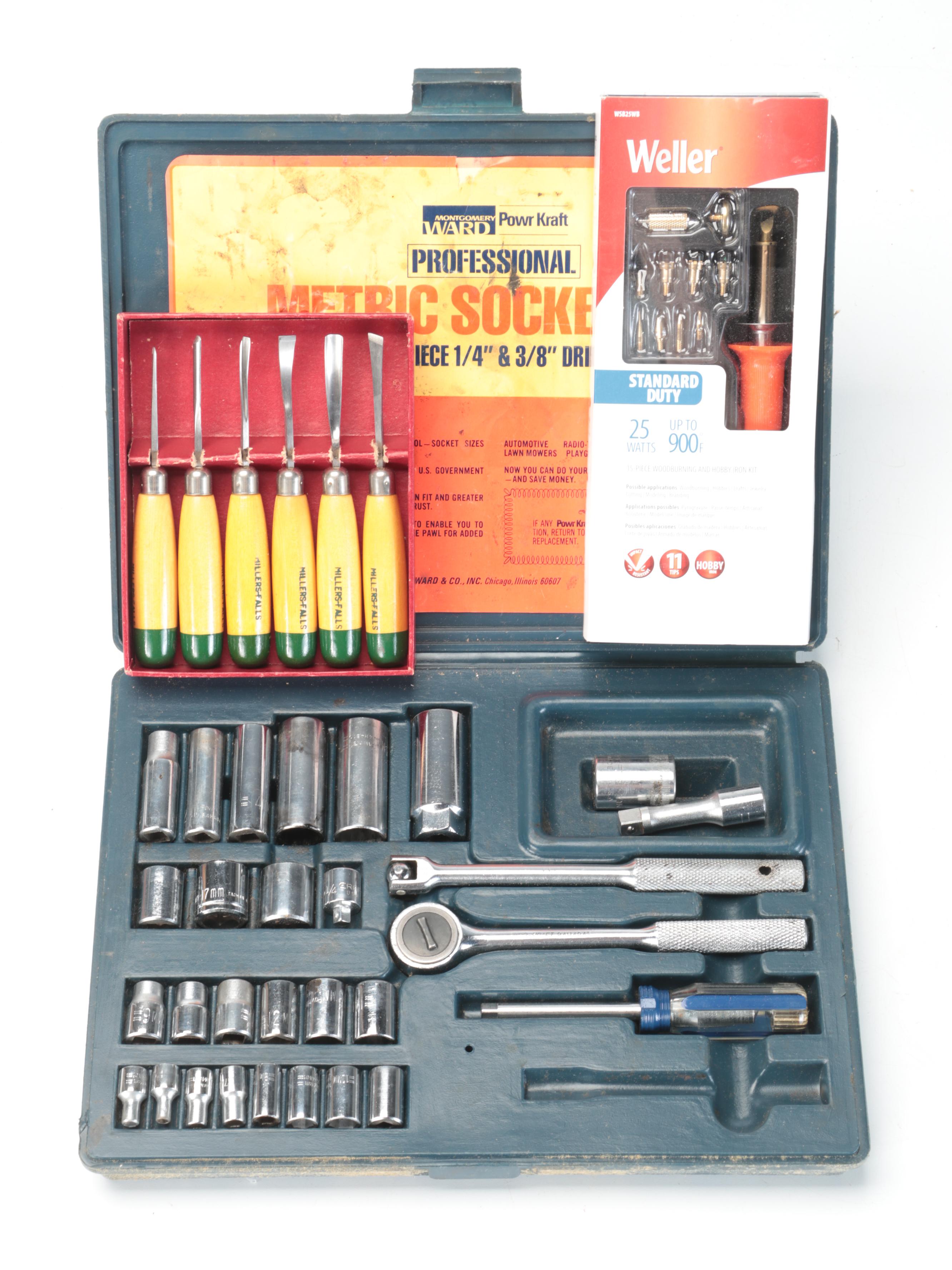 Metric Socket Set with Other Hand Tools and Equipment