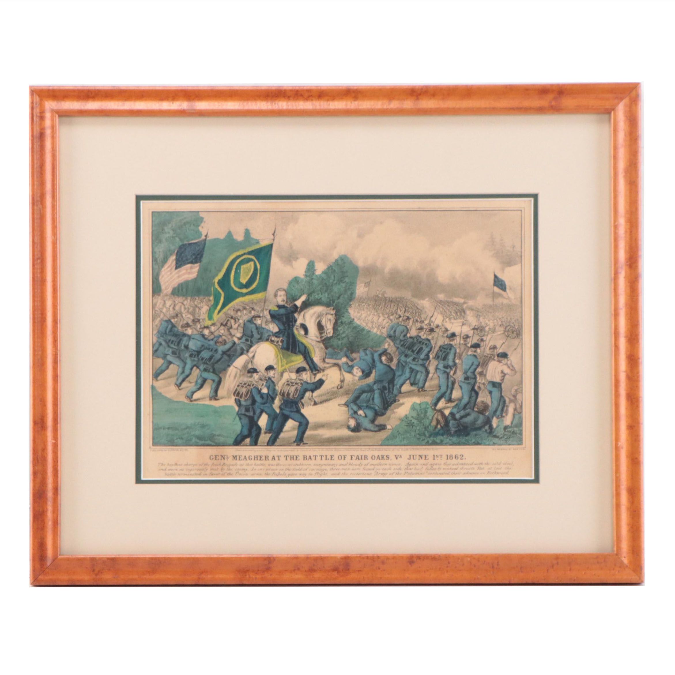 Currier & Ives Hand-Colored Lithograph of Civil War Battle Scene, 1862