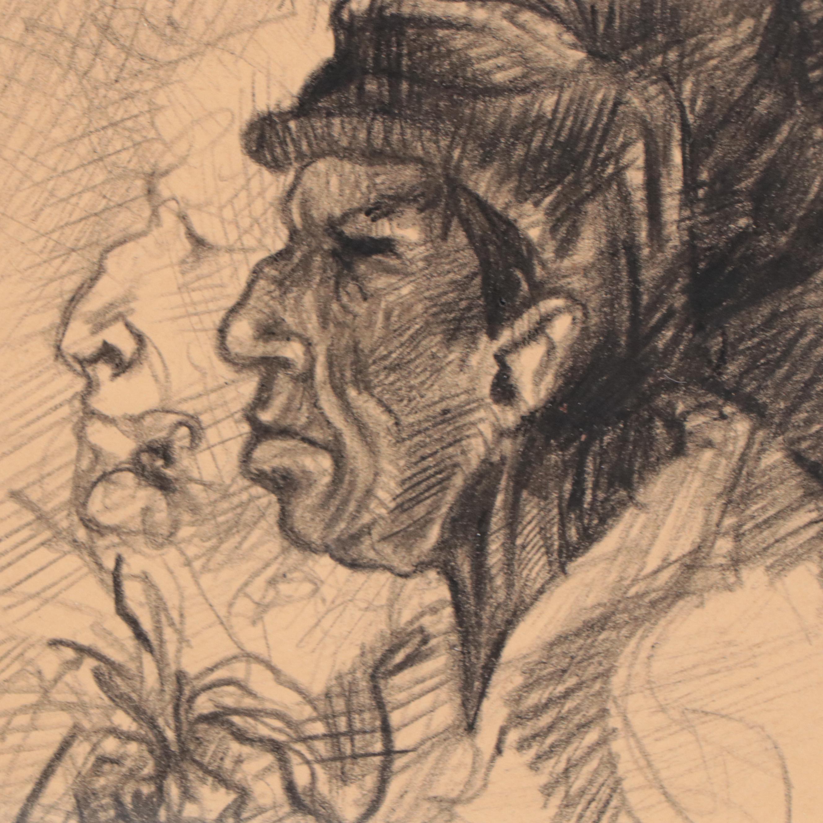 Charcoal Drawing "Concept," Mid-20th Century