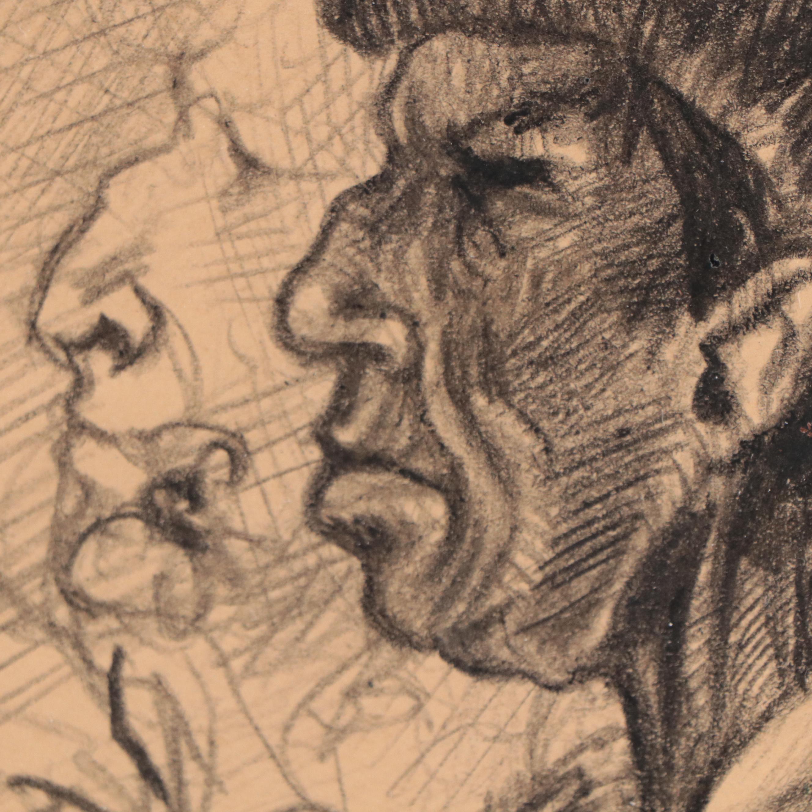 Charcoal Drawing "Concept," Mid-20th Century