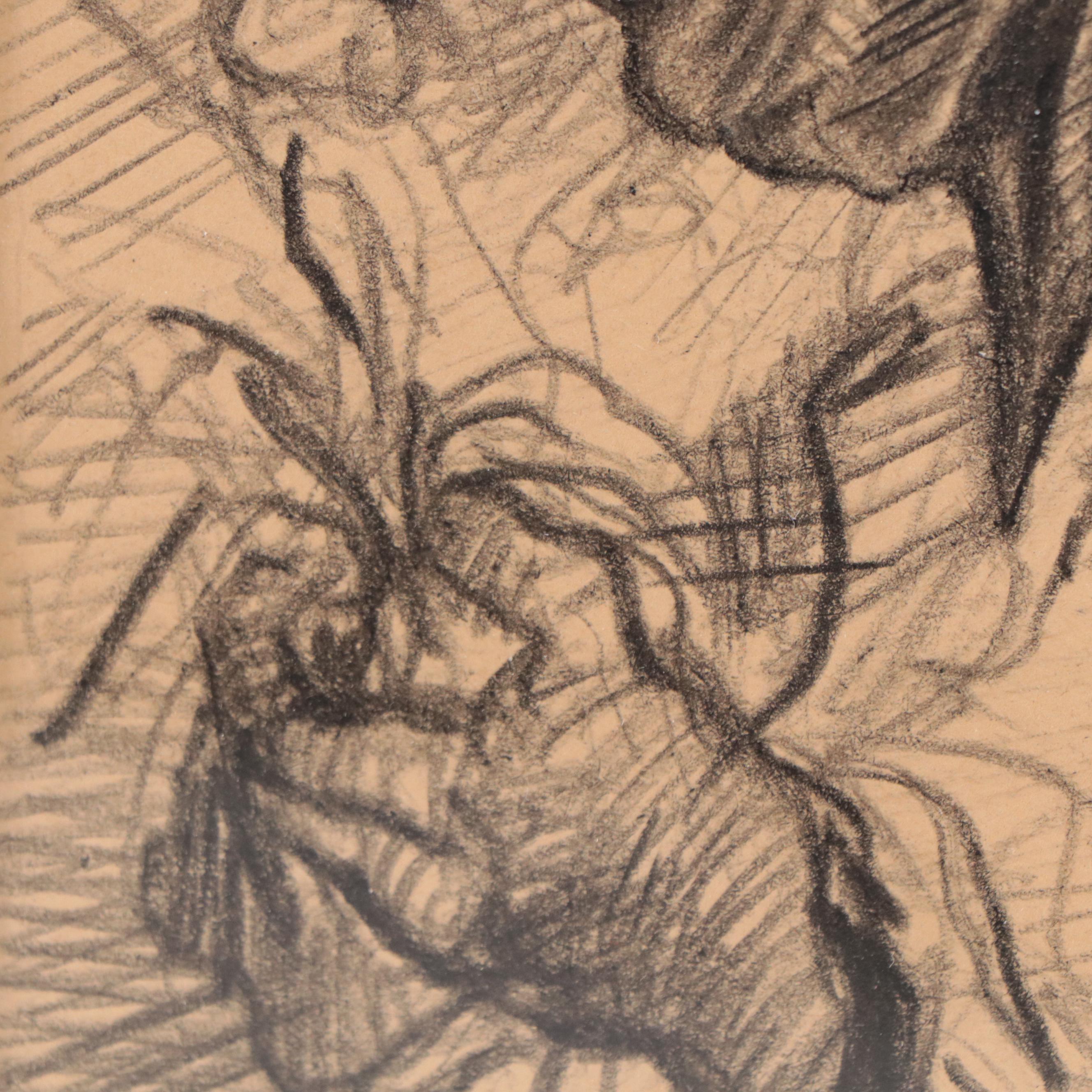 Charcoal Drawing "Concept," Mid-20th Century