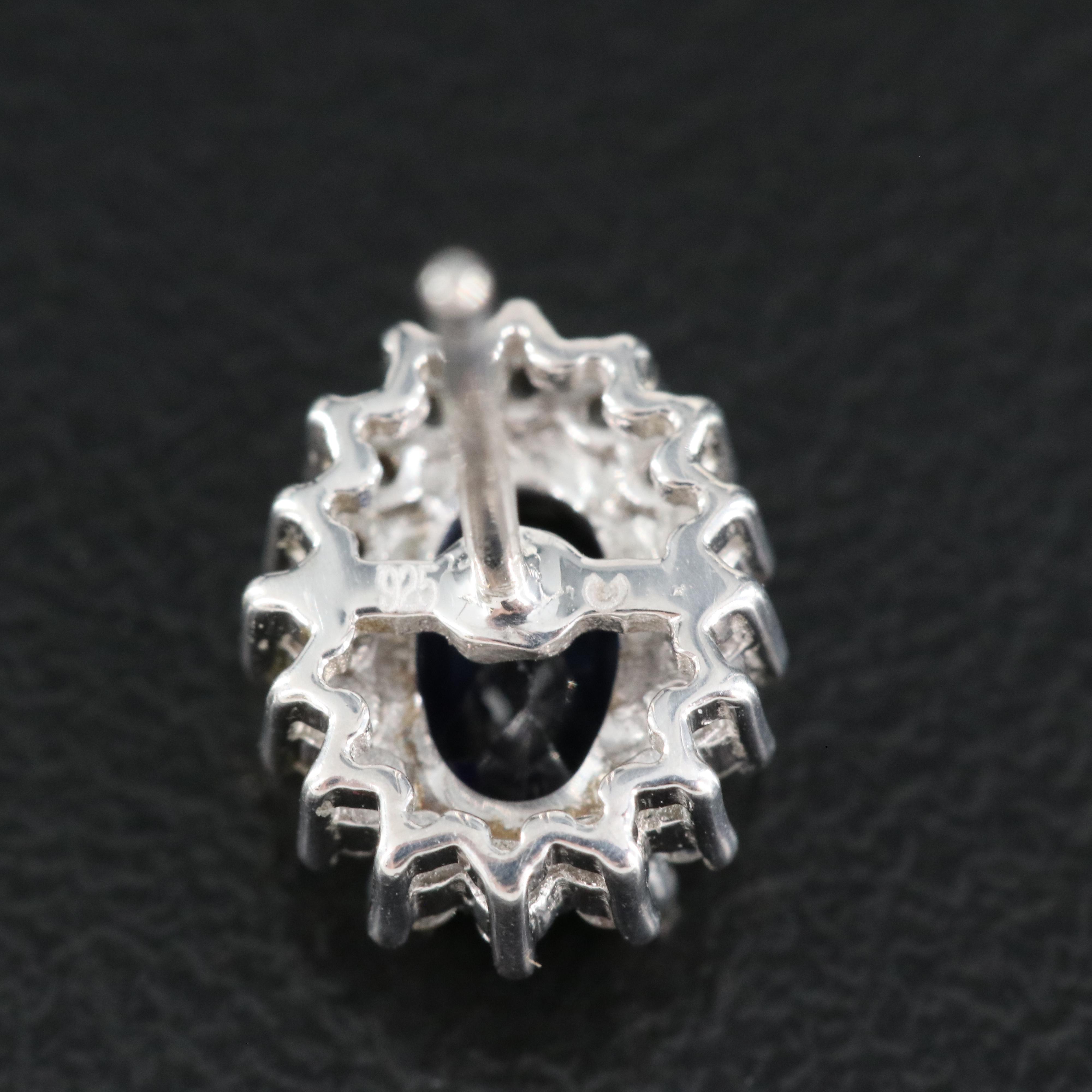 Sterling Silver Blue Sapphire and White Sapphire Halo Earrings