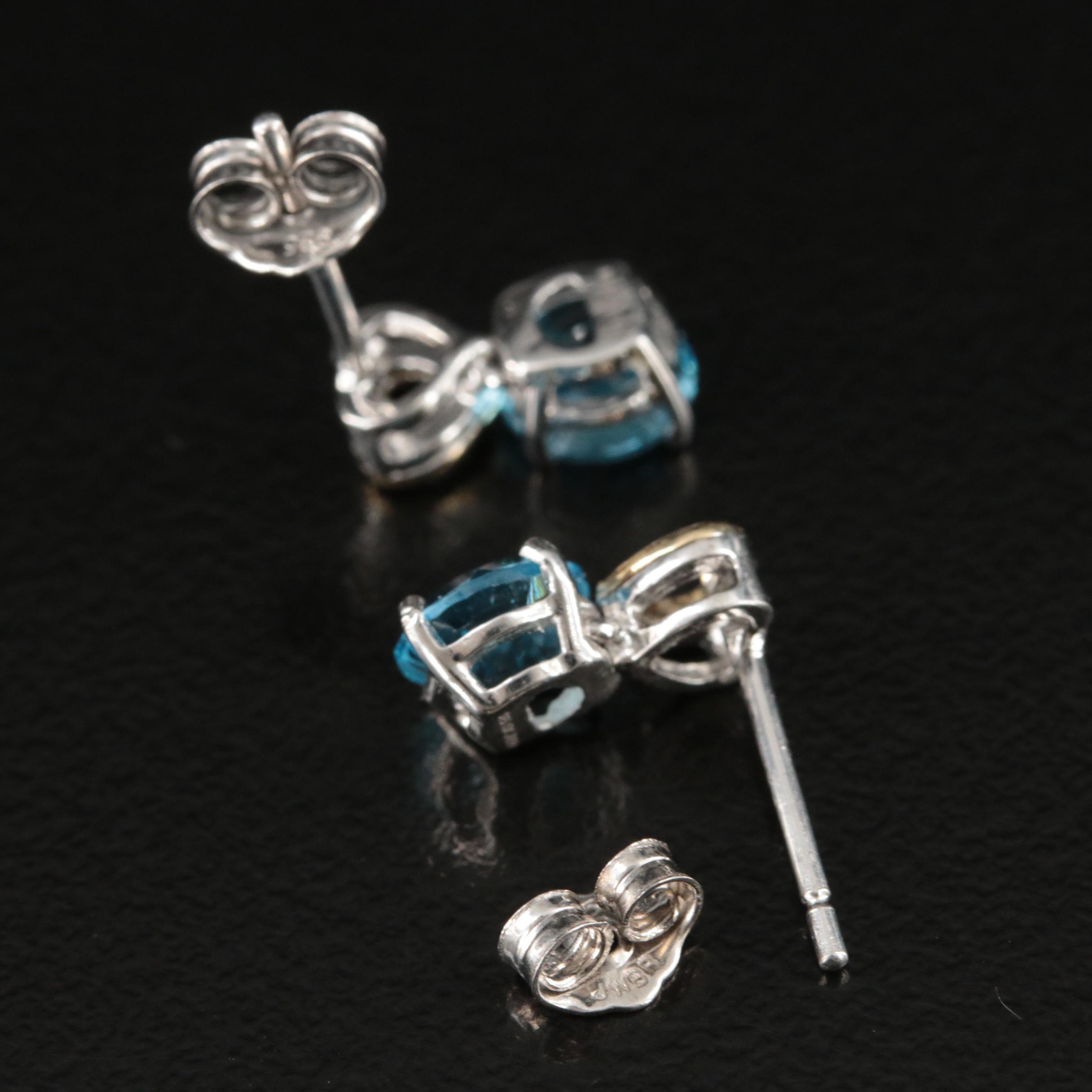 Sterling Swiss Blue Topaz Earrings with 10K Gold Heart Accents