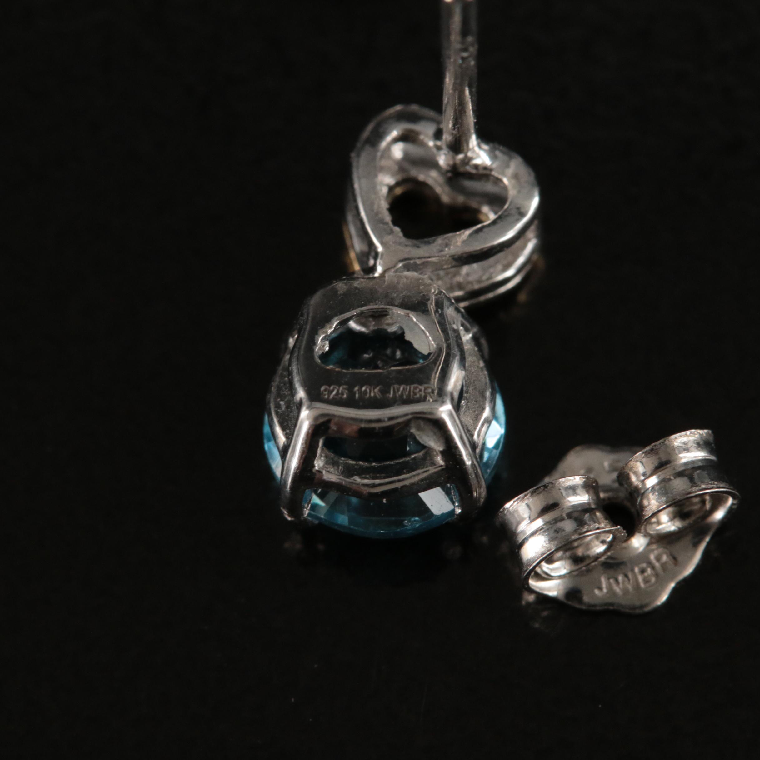 Sterling Swiss Blue Topaz Earrings with 10K Gold Heart Accents