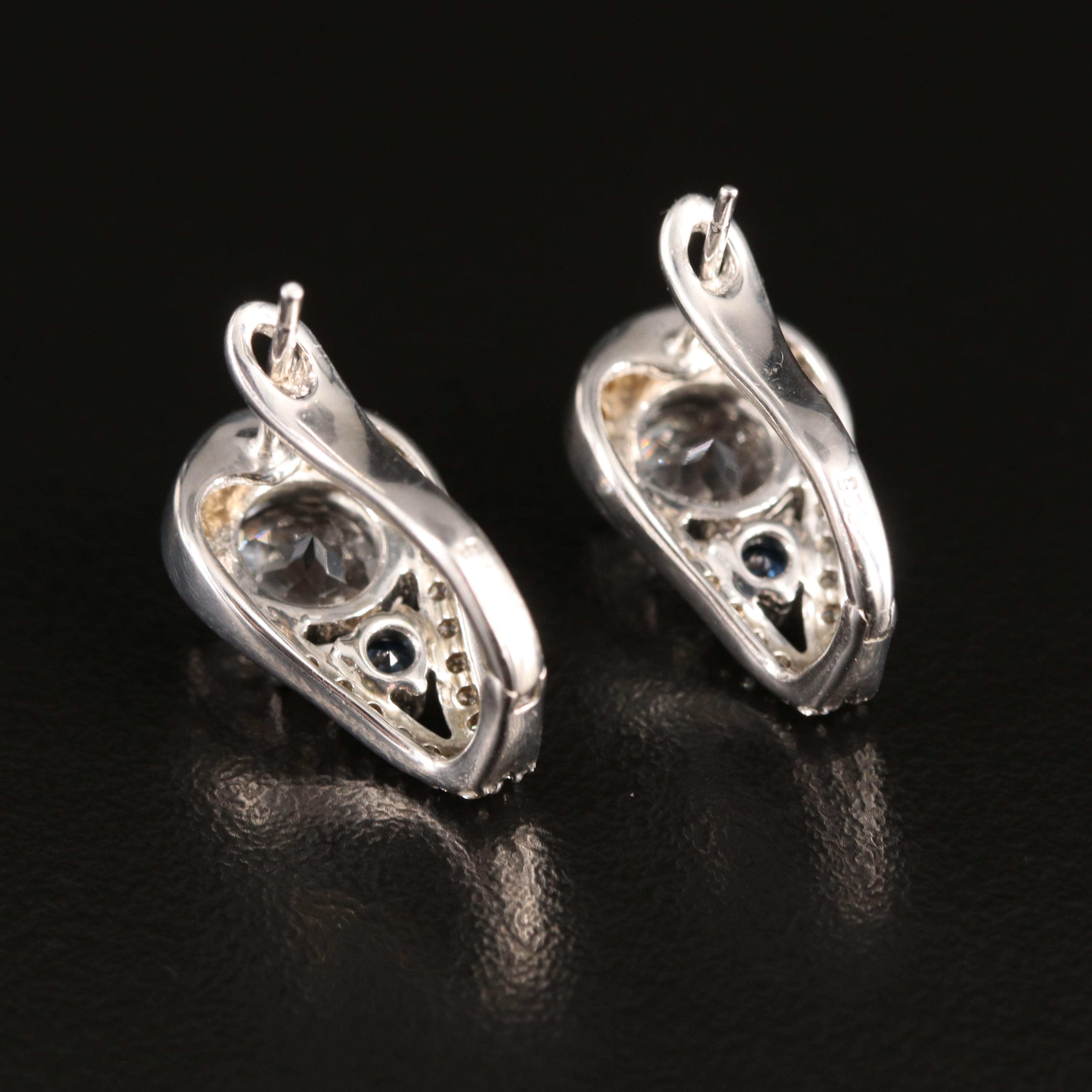 Sterling Sapphire, White Sapphire and Diamond Earrings