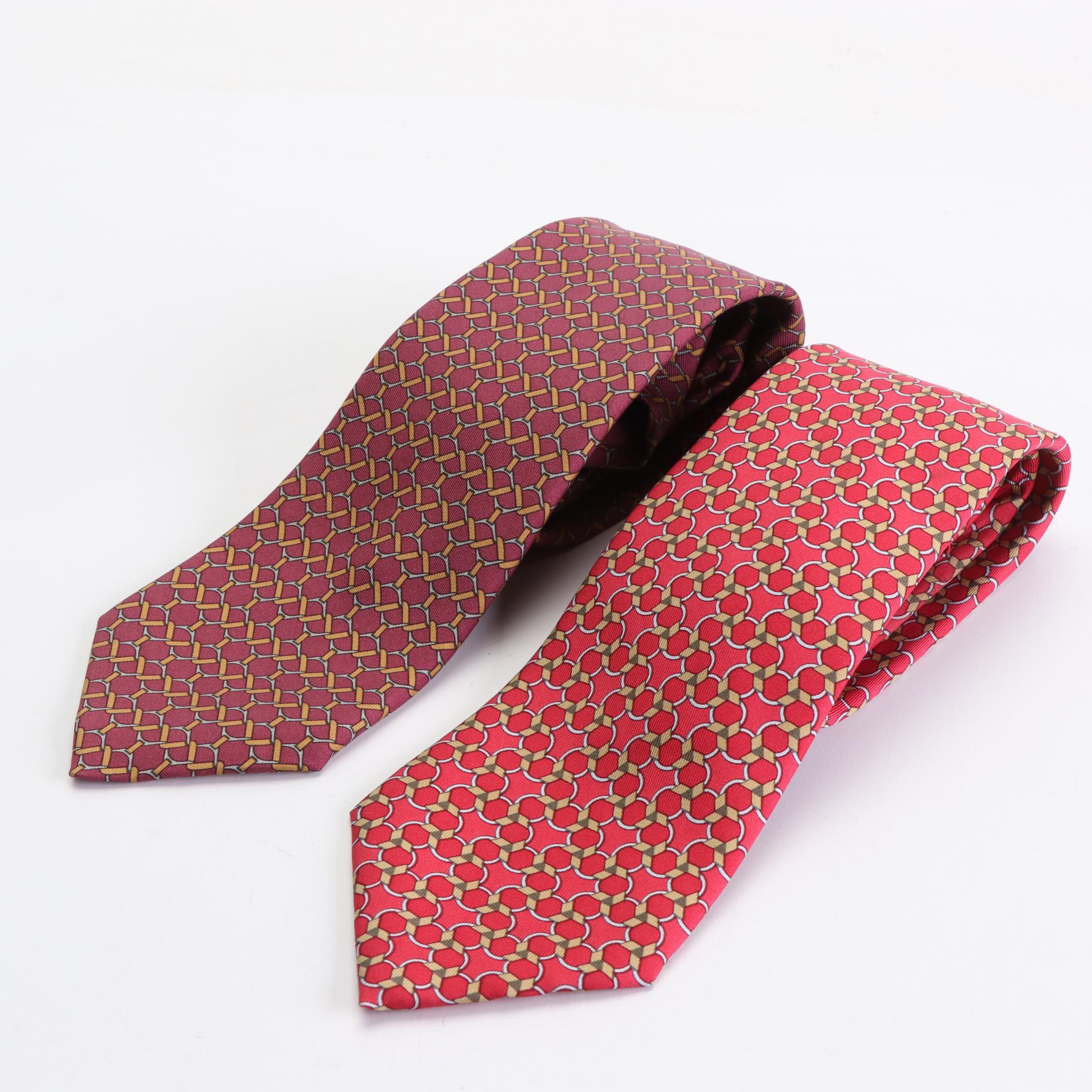 Hermès Patterned Hand-Stitched Silk Twill Neckties