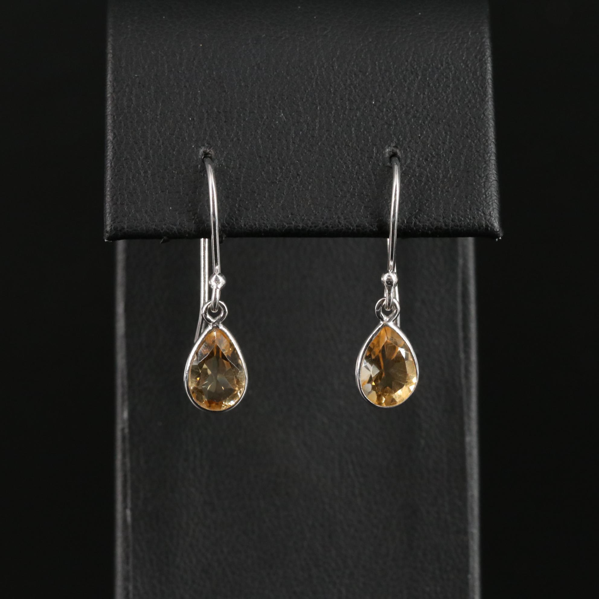 Sterling Citrine Drop Earrings