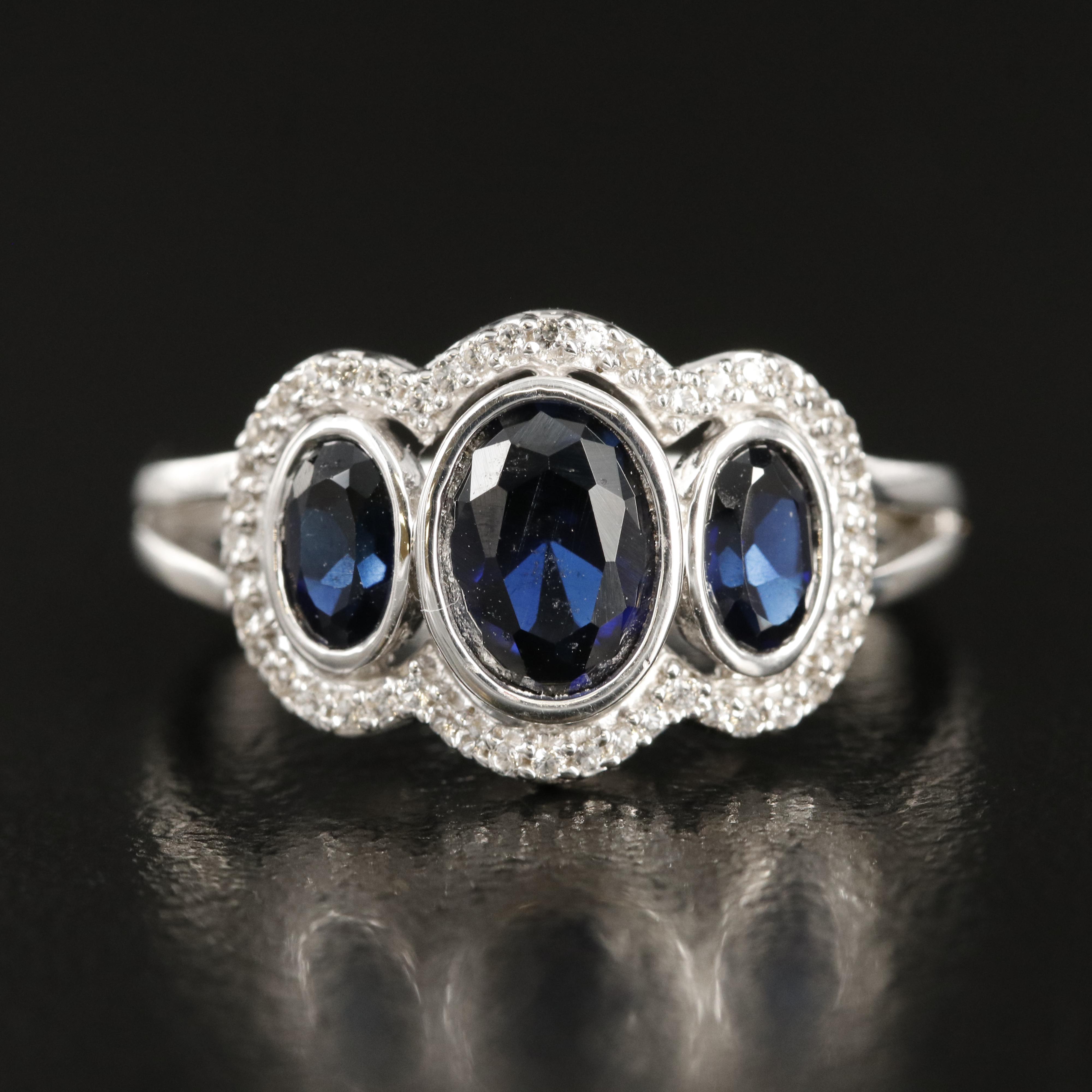 Sterling Sapphire and White Sapphire Ring