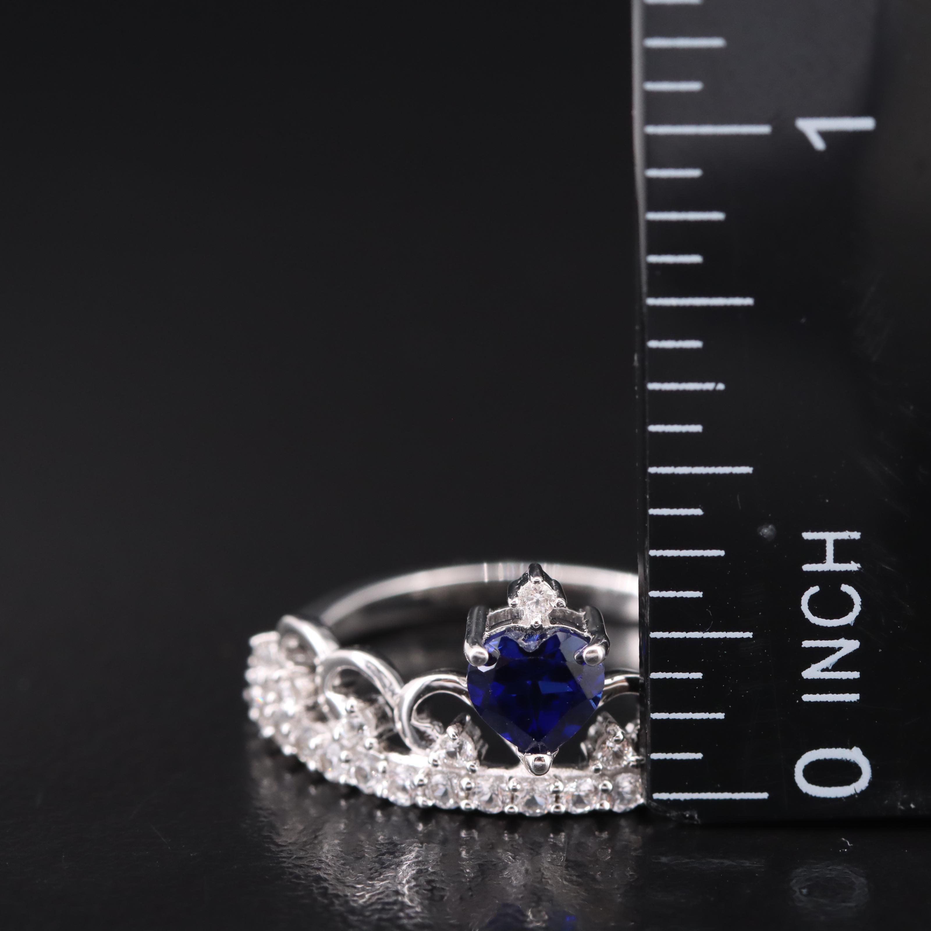 Sterling Sapphire Heart Crown Ring