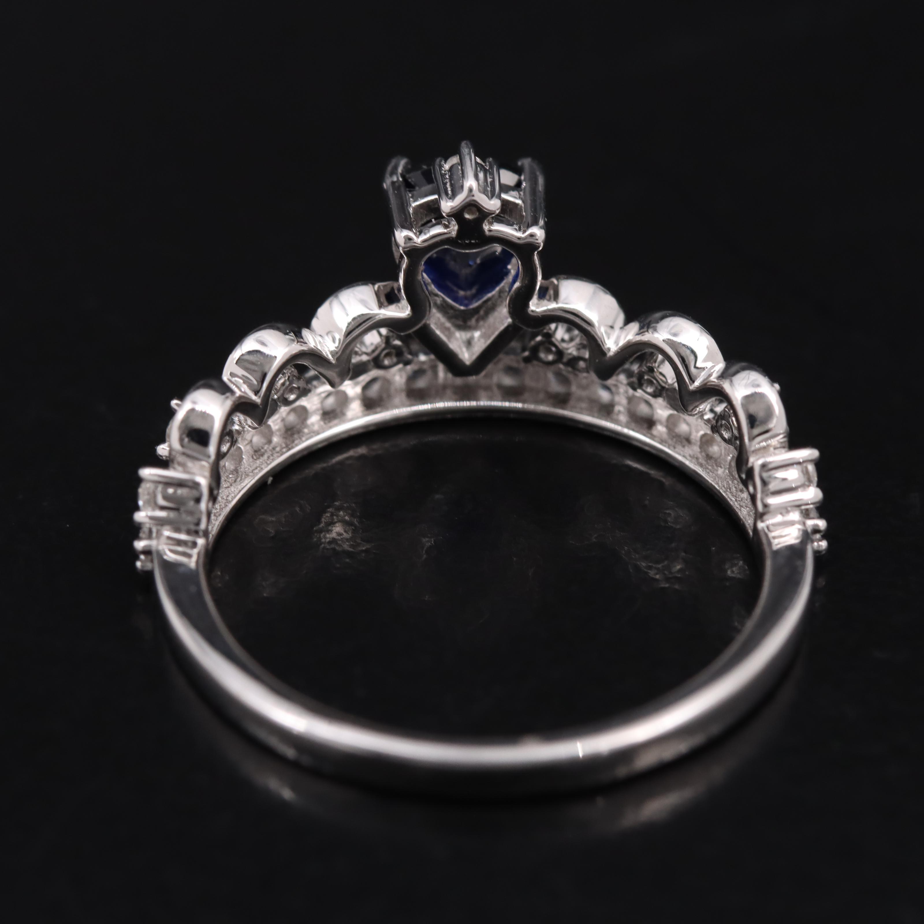 Sterling Sapphire Heart Crown Ring